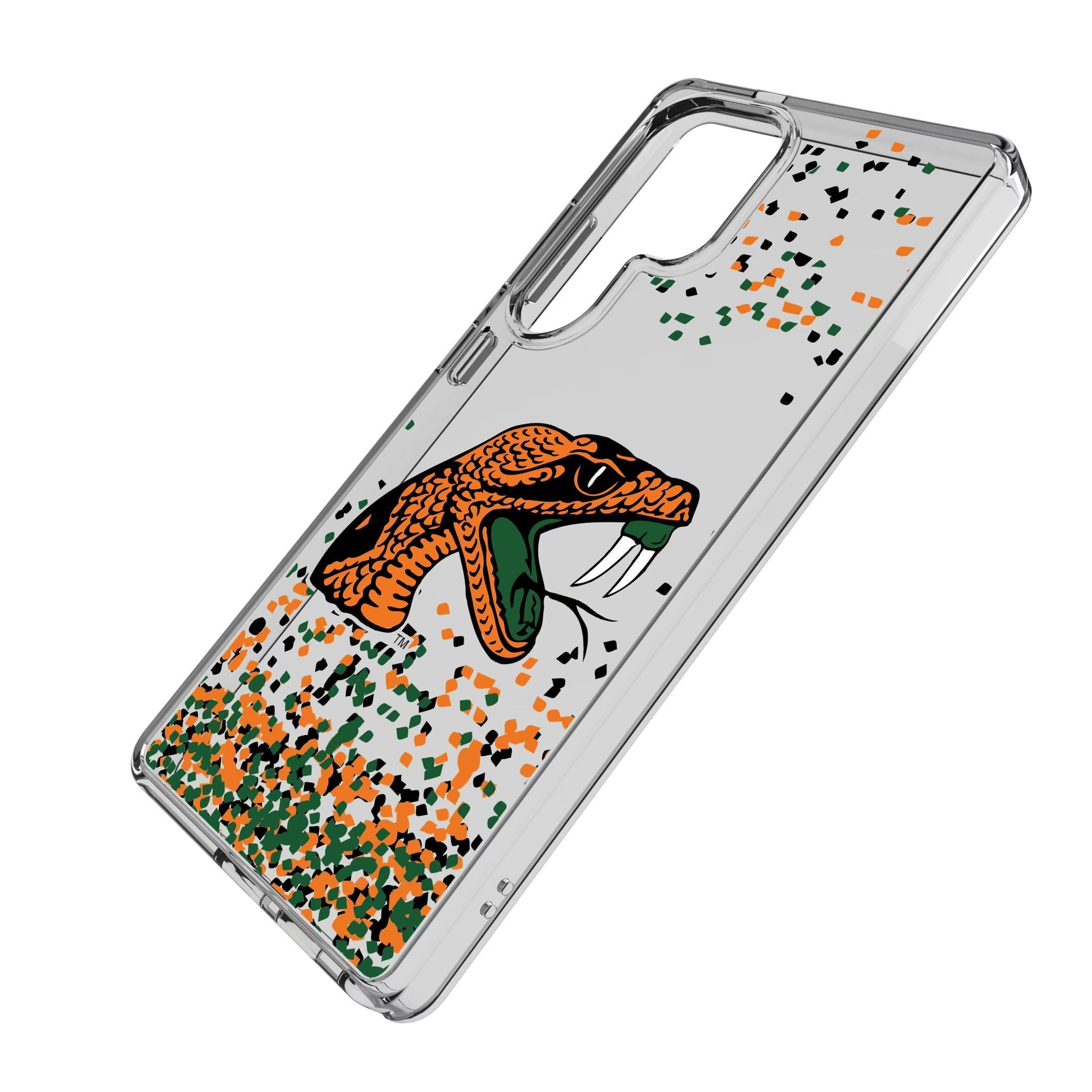 Florida A&M University Rattlers Confetti Galaxy Clear Phone Case for Samsung Galaxy - Isometric View