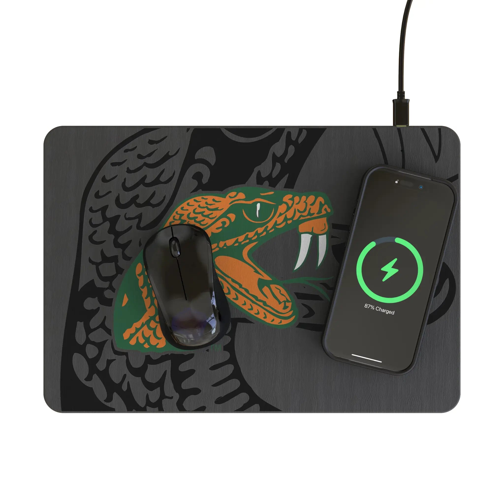 Florida A&M University Rattlers Monocolor Tilt 15-Watt Wireless Charger and Mouse Pad - Lifestyle