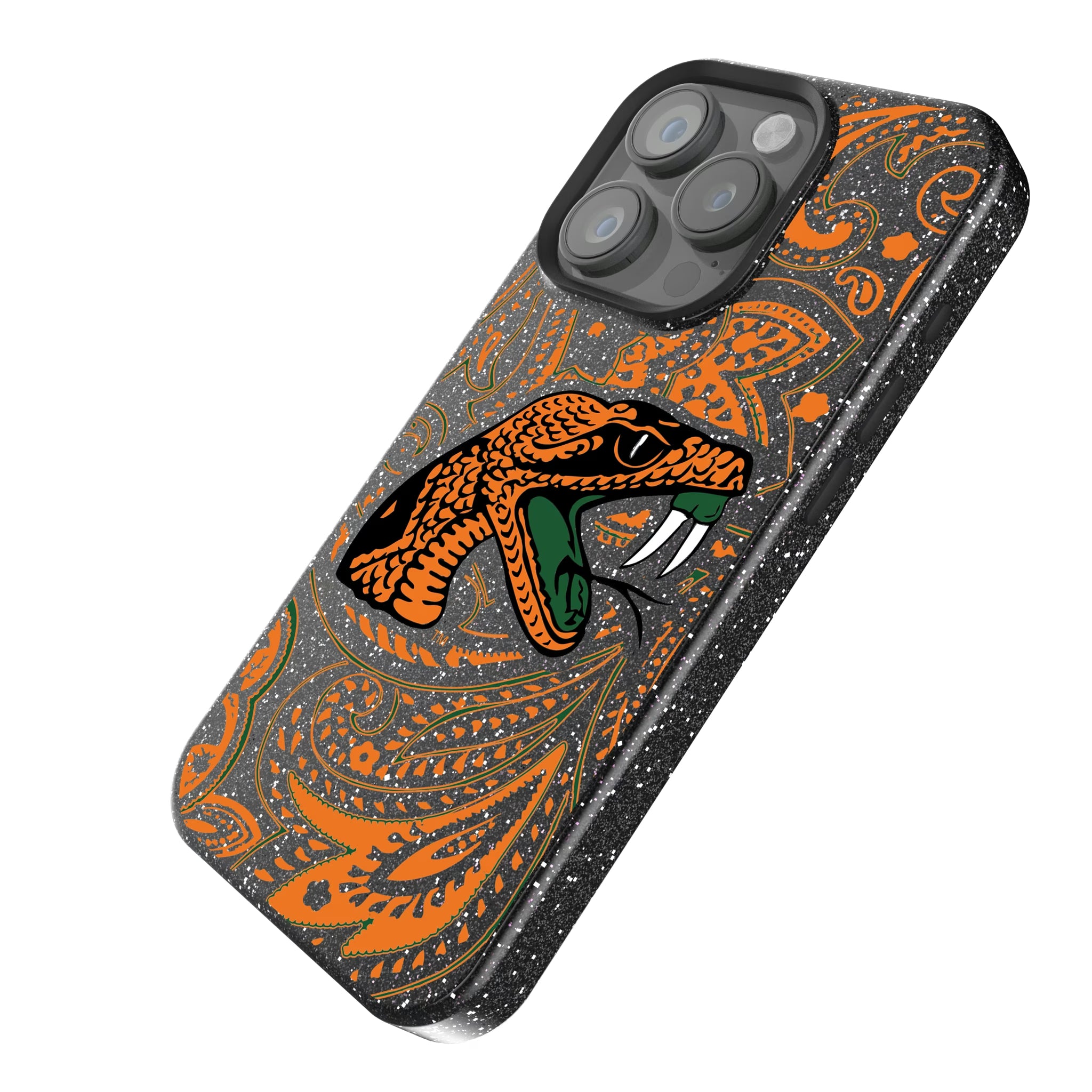 Florida A&M University Rattlers Paisley iPhone Bling Phone Case for Apple iPhone - Isometric View