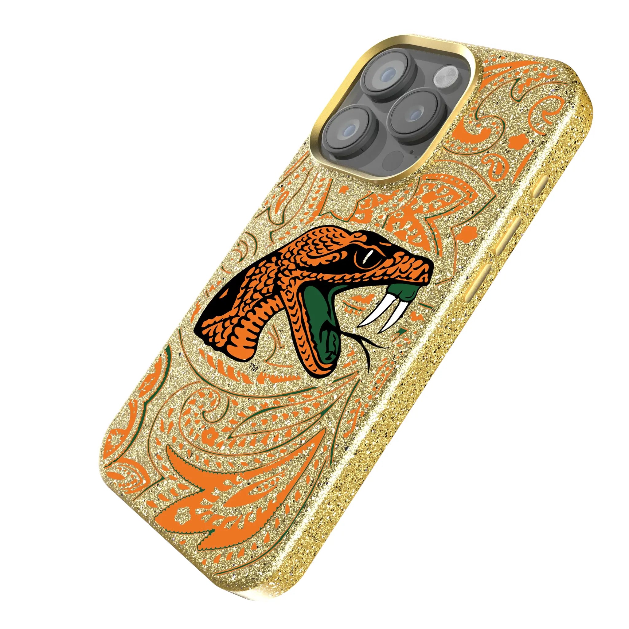 Florida A&M University Rattlers Paisley iPhone Bling Phone Case for Apple iPhone - Isometric View