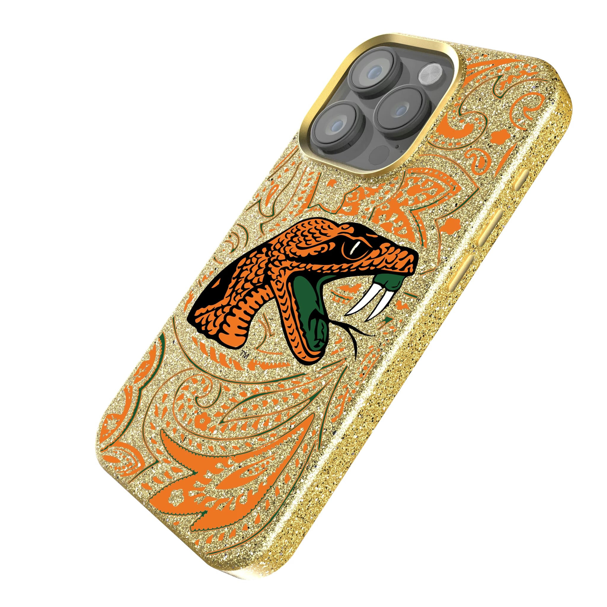 Florida A&M University Rattlers Paisley iPhone Bling Phone Case for Apple iPhone - Isometric View
