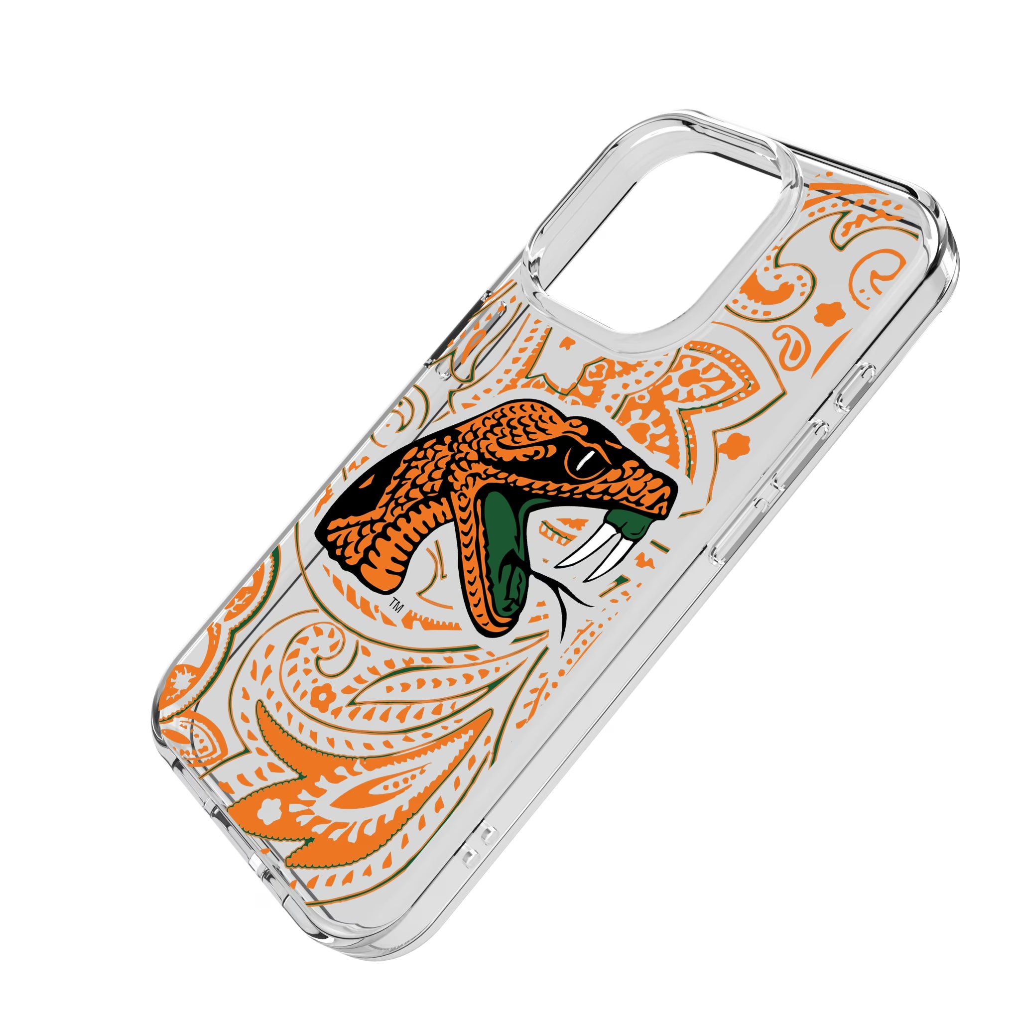 Florida A&M University Rattlers Paisley iPhone Clear Phone Case for Apple iPhone - Isometric View