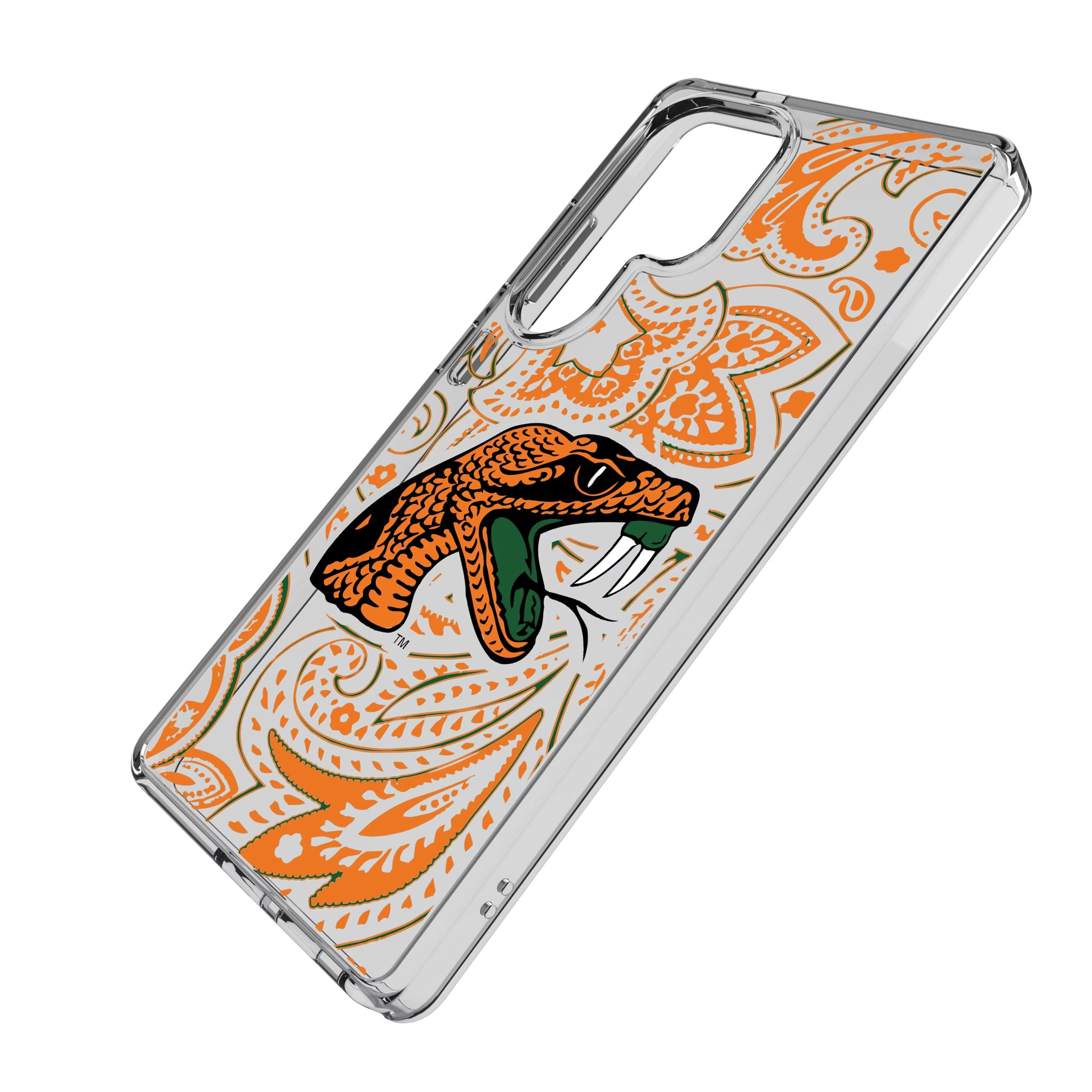 Florida A&M University Rattlers Paisley Galaxy Clear Phone Case for Samsung Galaxy - Isometric View