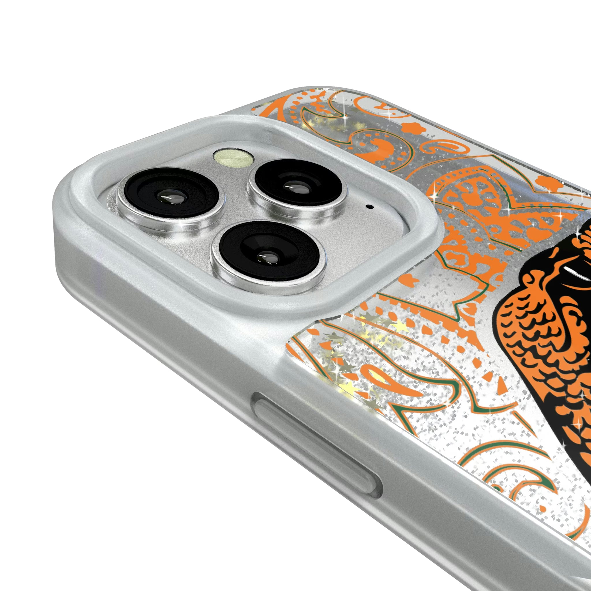 Florida A&M University Rattlers Paisley iPhone Glitter Phone Case for Apple iPhone - Detail#Device_iPhone 16 Pro