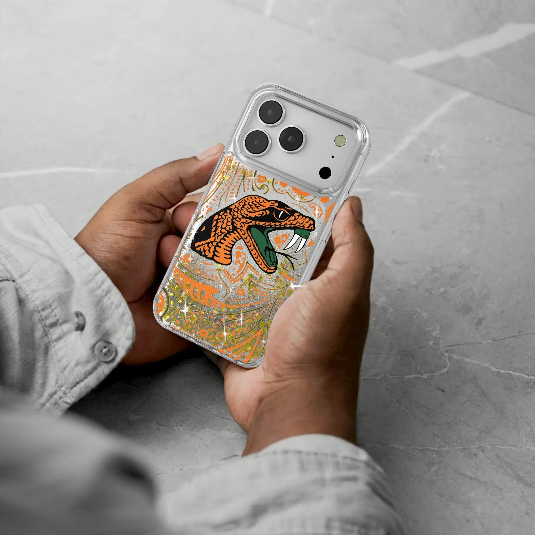 Florida A&M University Rattlers Paisley iPhone Glitter Phone Case for Apple iPhone - Lifestyle