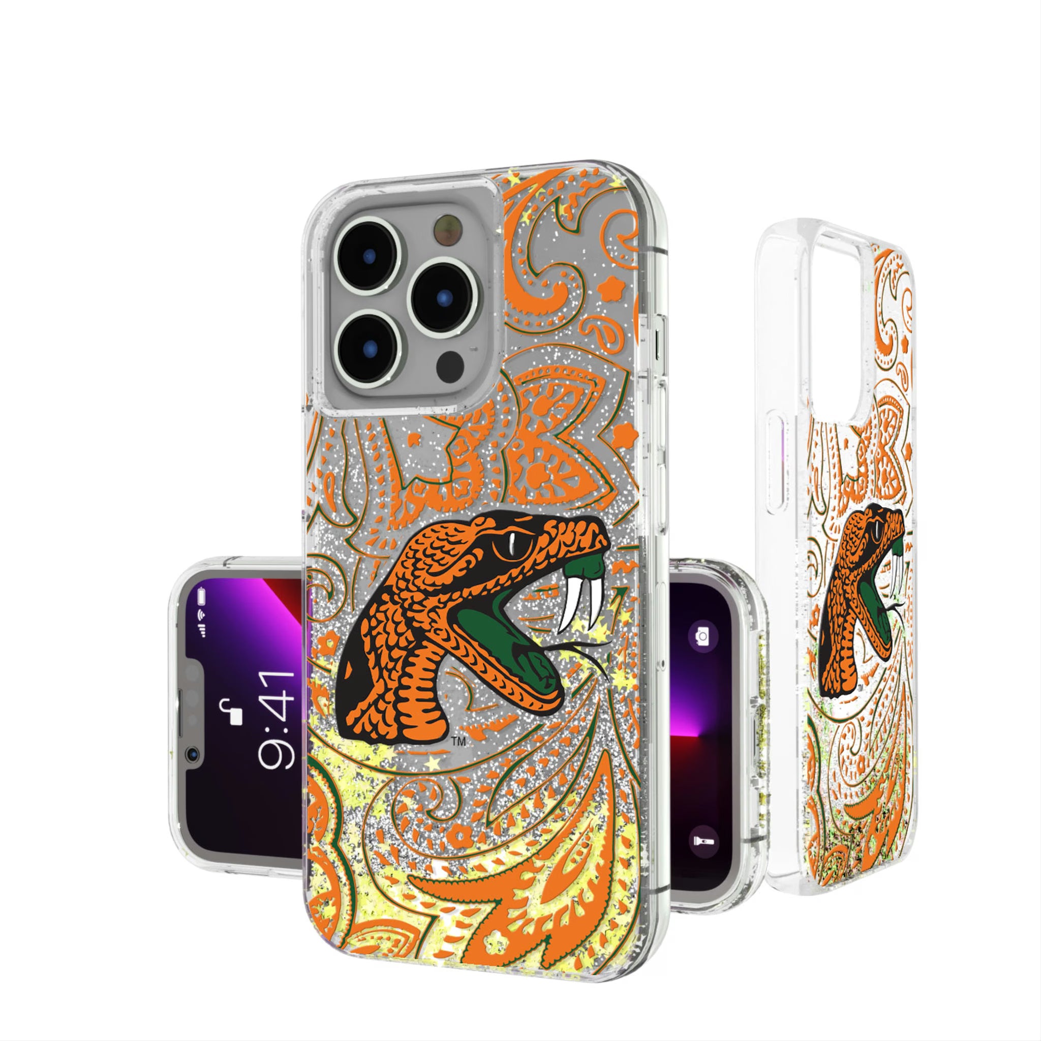 Florida A&M University Rattlers Paisley iPhone Glitter Phone Case for Apple iPhone