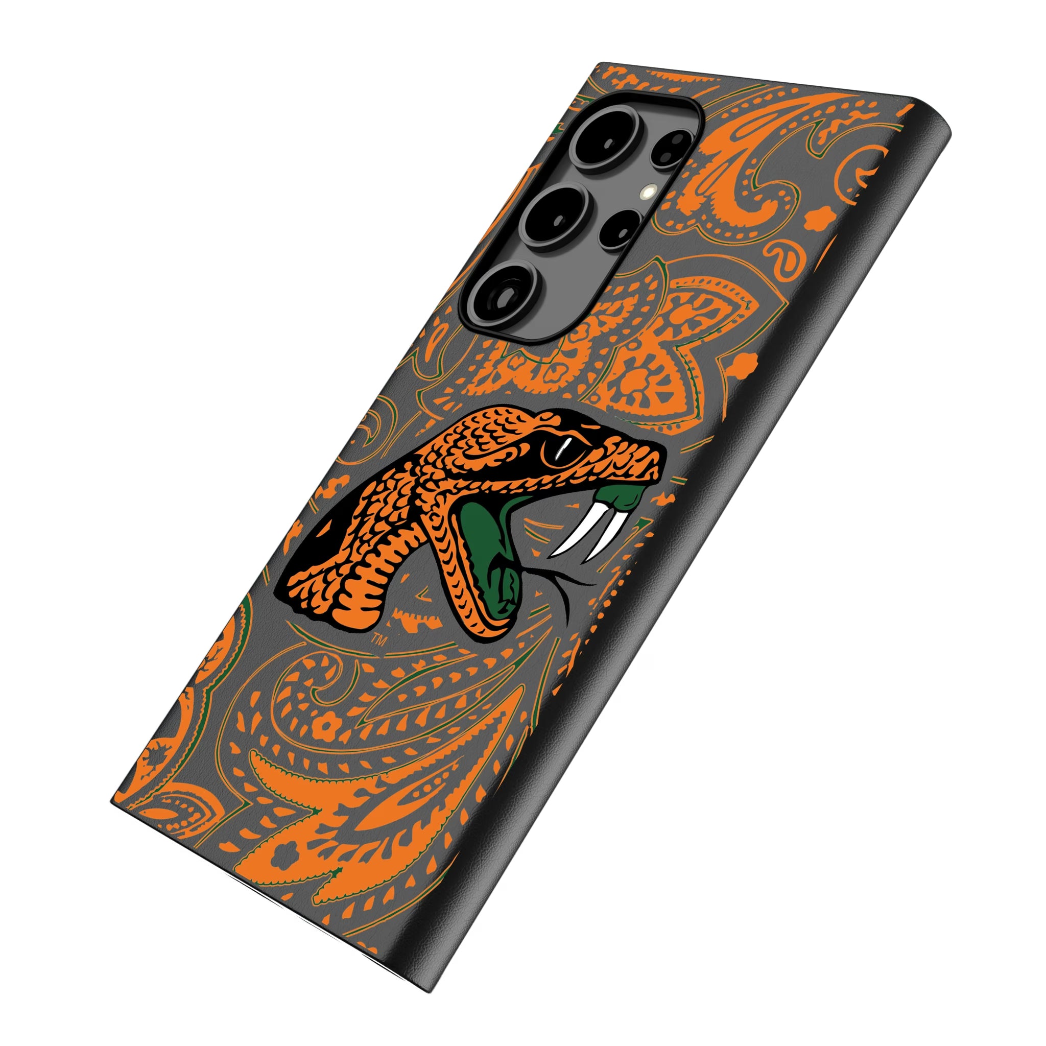 Florida A&M University Rattlers Paisley Galaxy MagSafe Compatible Phone Case for Samsung Galaxy - Isometric View