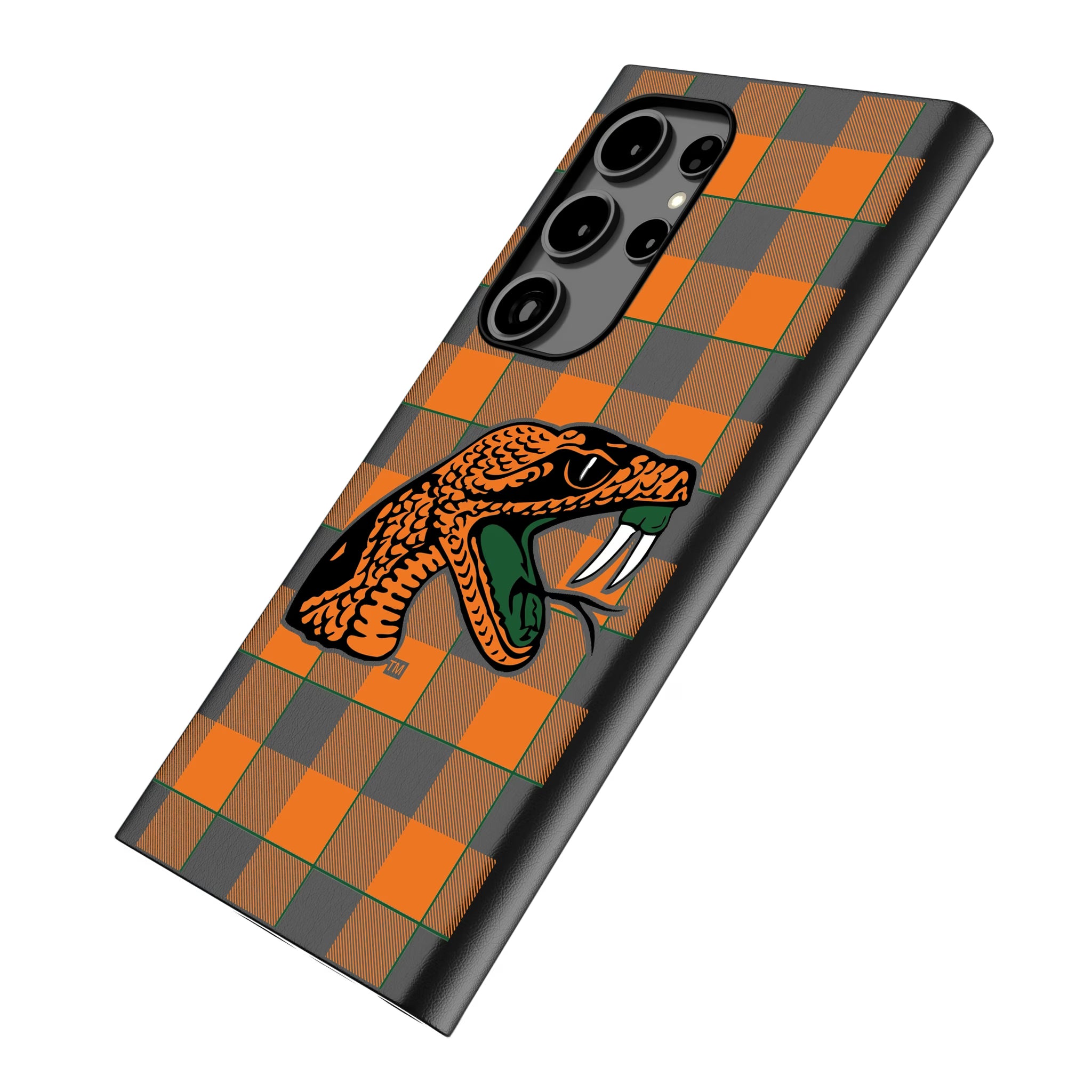 Florida A&M University Rattlers Plaid Galaxy MagSafe Compatible Phone Case for Samsung Galaxy - Isometric View
