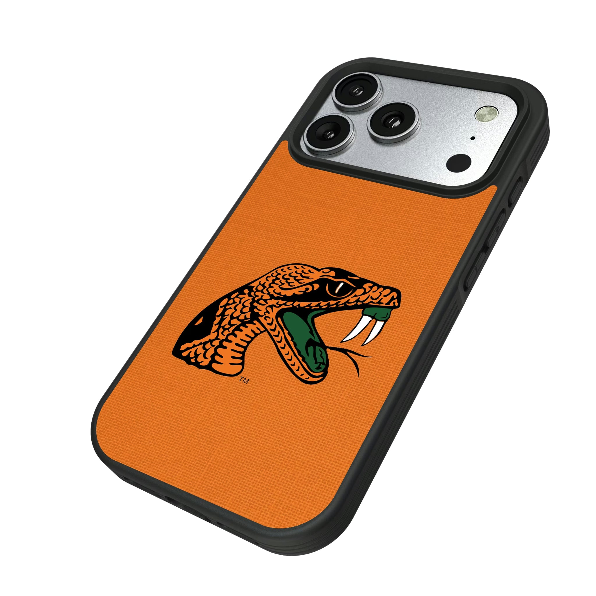 Florida A&M University Rattlers Solid iPhone Bump Phone Case for Apple iPhone - Isometric View#Device_iPhone 17 Pro