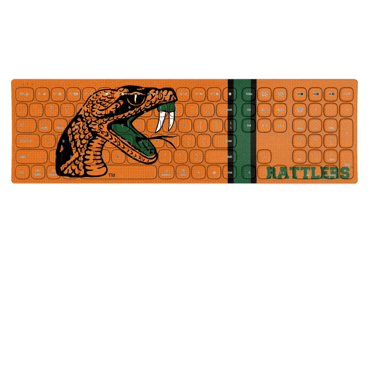 Florida A&M University Rattlers Stripe KKB605 Curved Wireless Keyboard