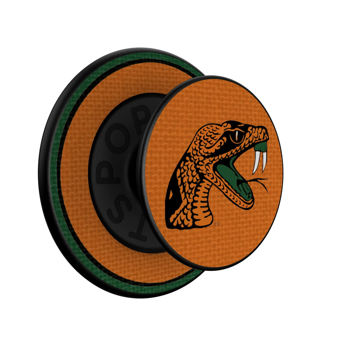 Florida A&M University Rattlers Stripe Popsockets Round Magnetic - Isometric View