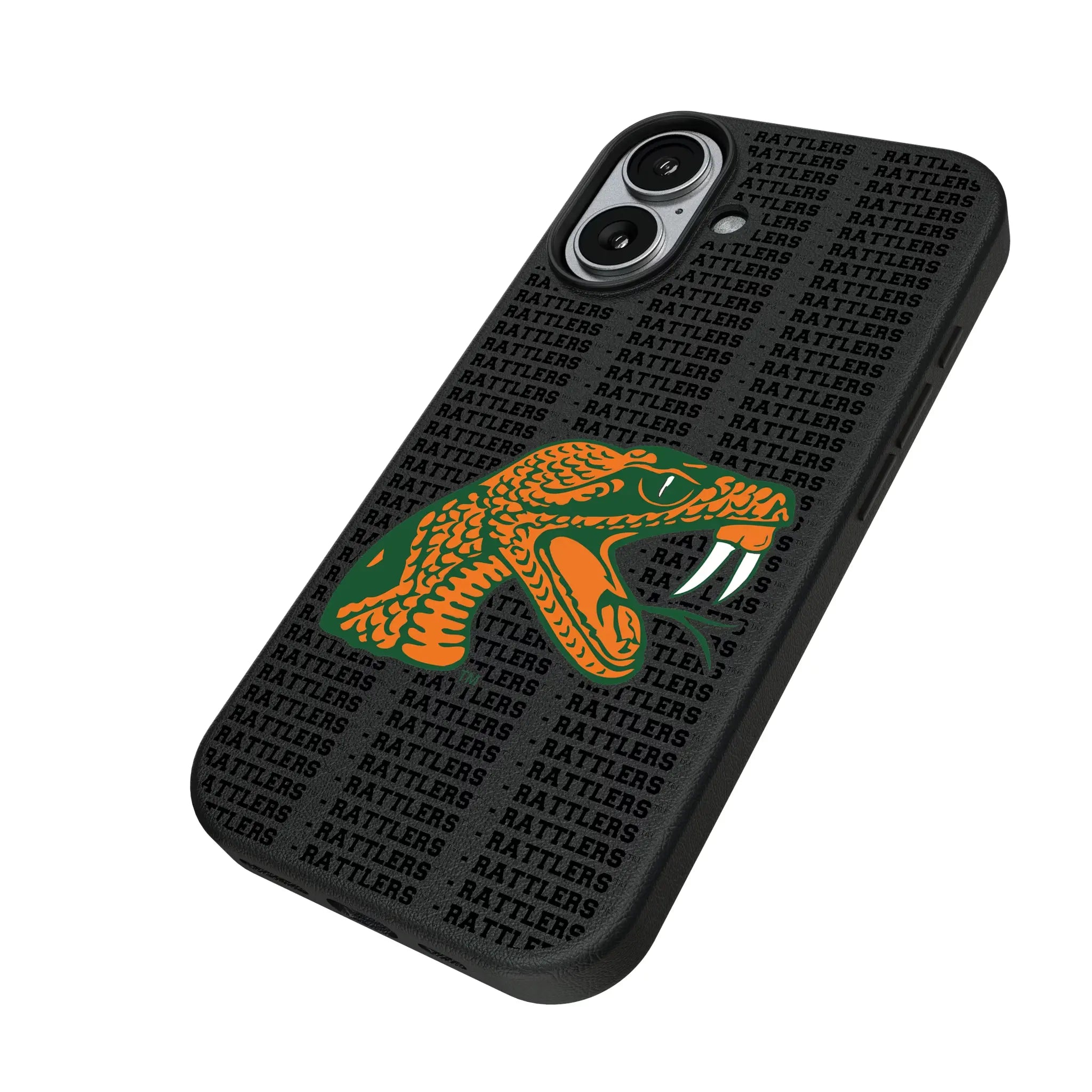 Florida A&M University Rattlers Text Backdrop iPhone MagSafe Compatible Phone Case for Apple iPhone - Isometric View#Device_iPhone 17
