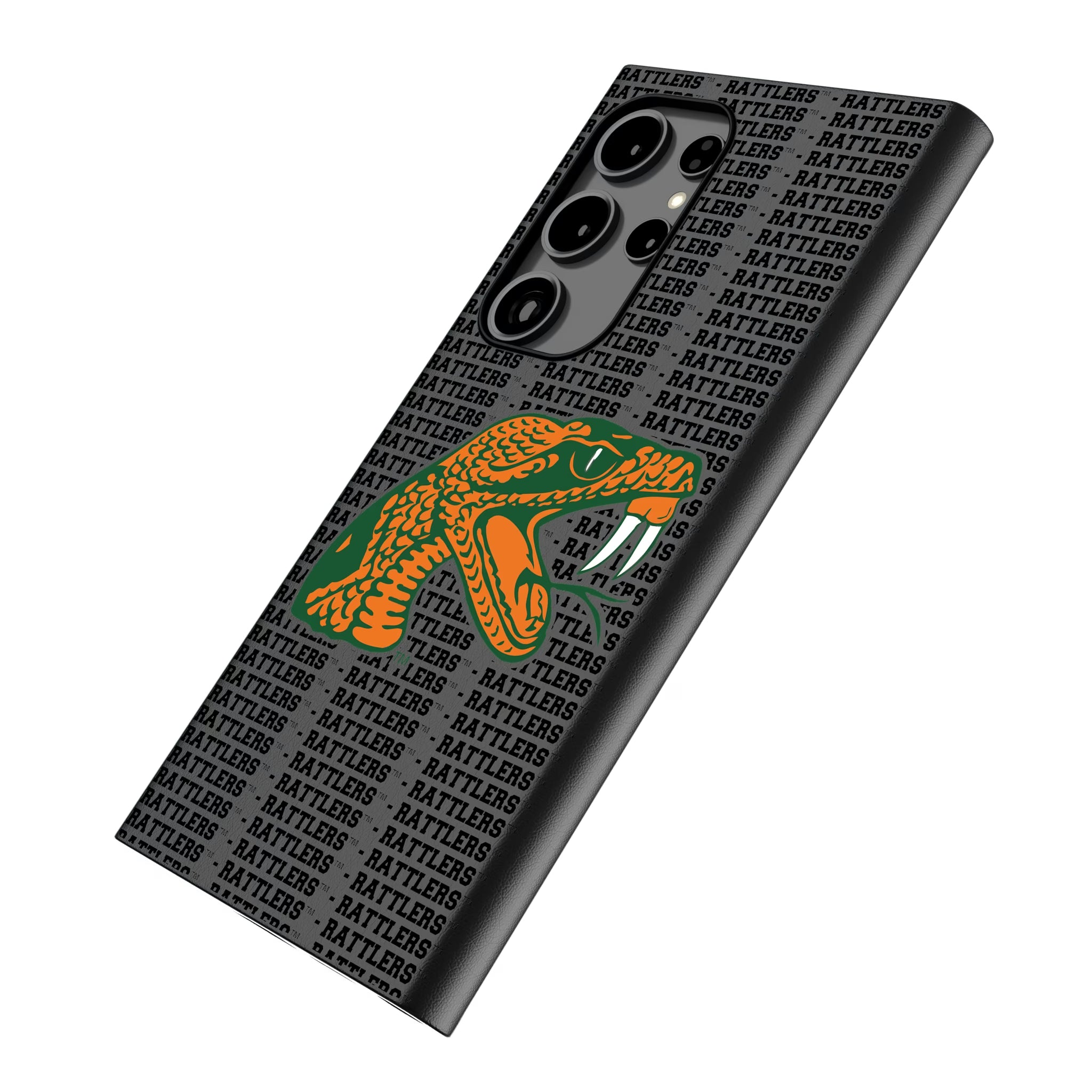 Florida A&M University Rattlers Text Backdrop Galaxy MagSafe Compatible Phone Case for Samsung Galaxy - Isometric View