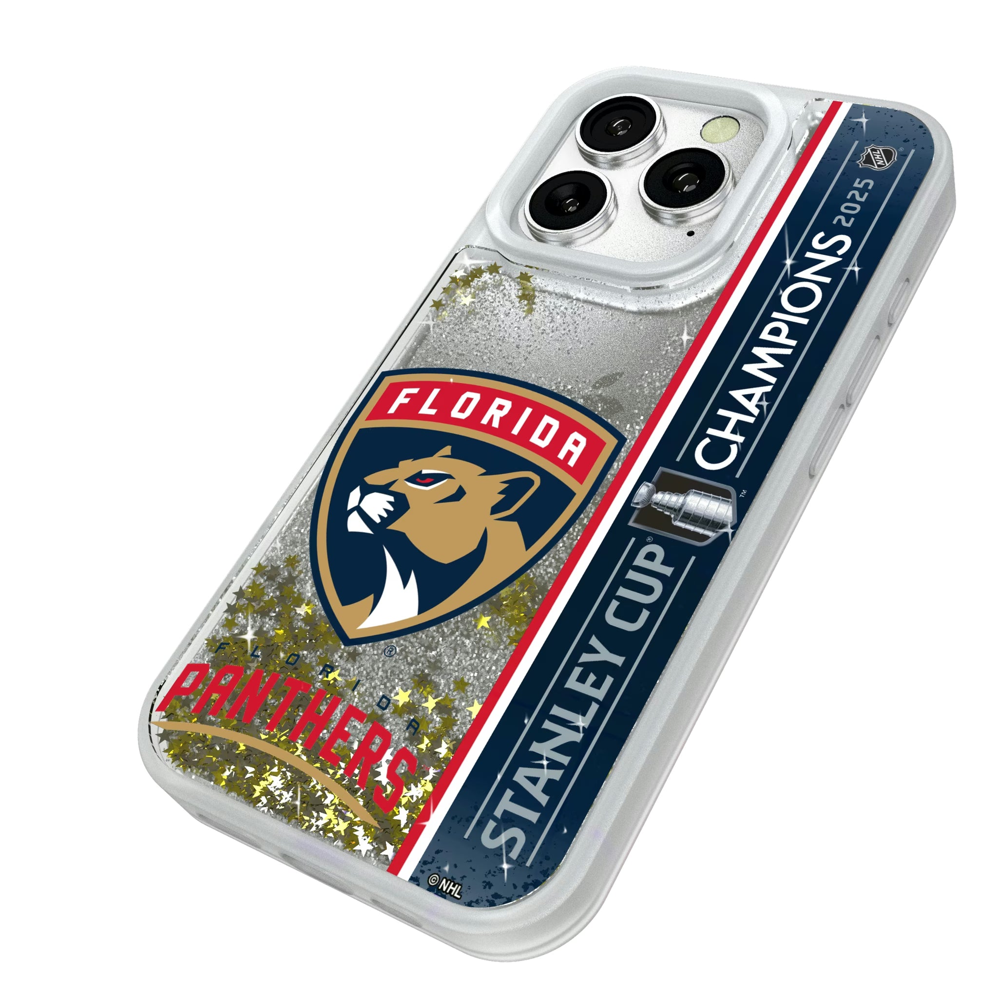 Florida Panthers 2025 Stanley Cup iPhone Glitter Phone Case for Apple iPhone - Isometric View#Device_iPhone 16 Pro