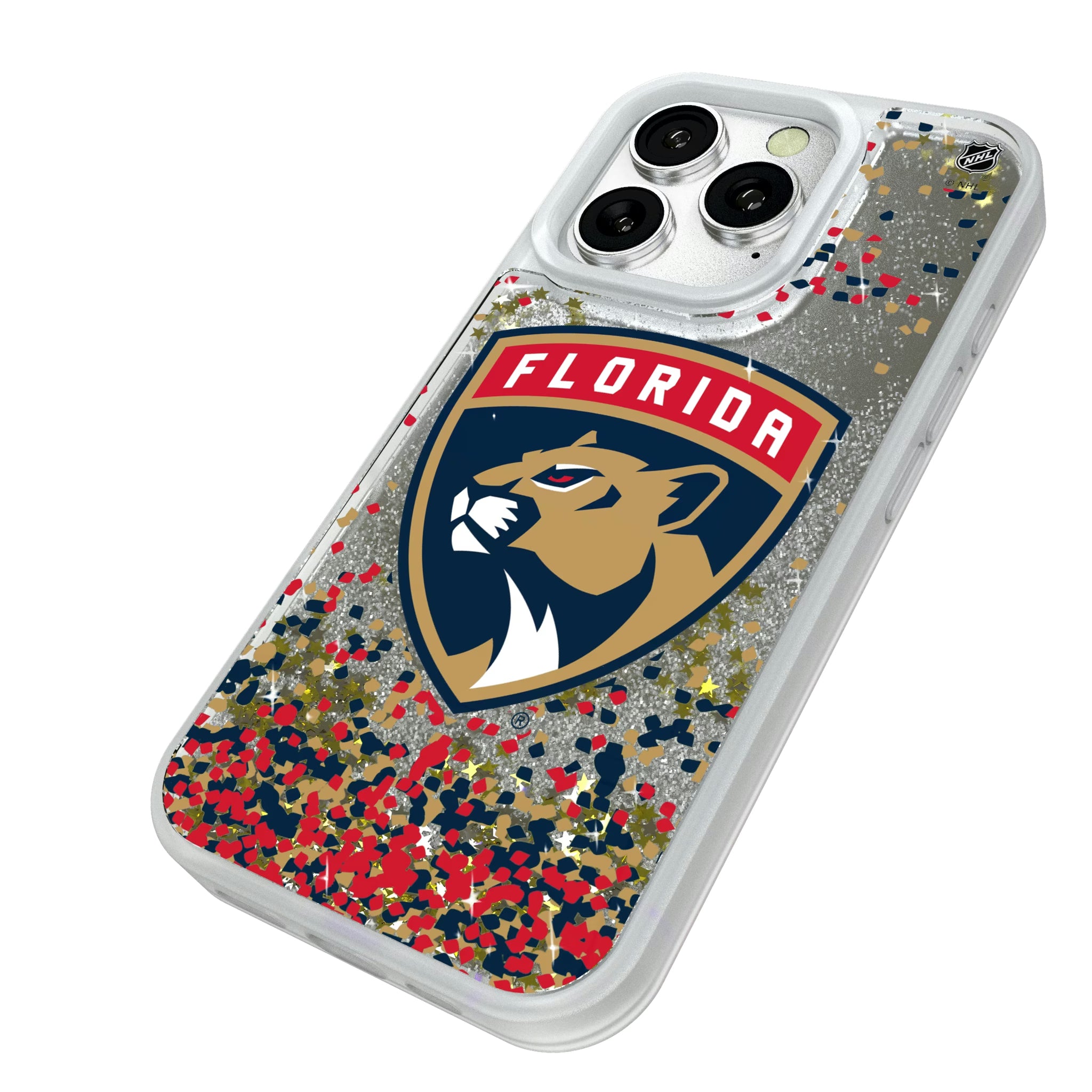 Florida Panthers Confetti iPhone Glitter Phone Case for Apple iPhone - Isometric View#Device_iPhone 16 Pro