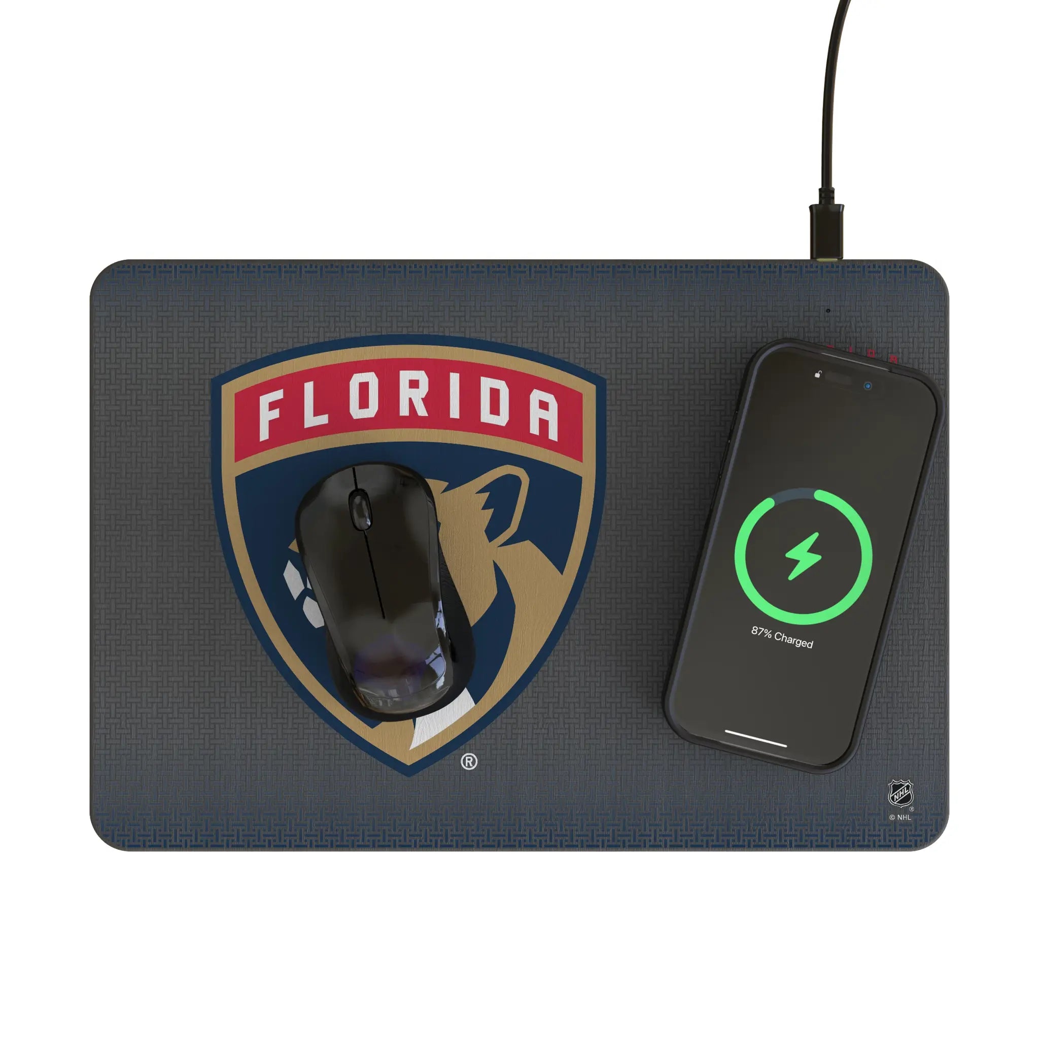 Florida Panthers Linen 15-Watt Wireless Charger and Mouse Pad - Lifestyle