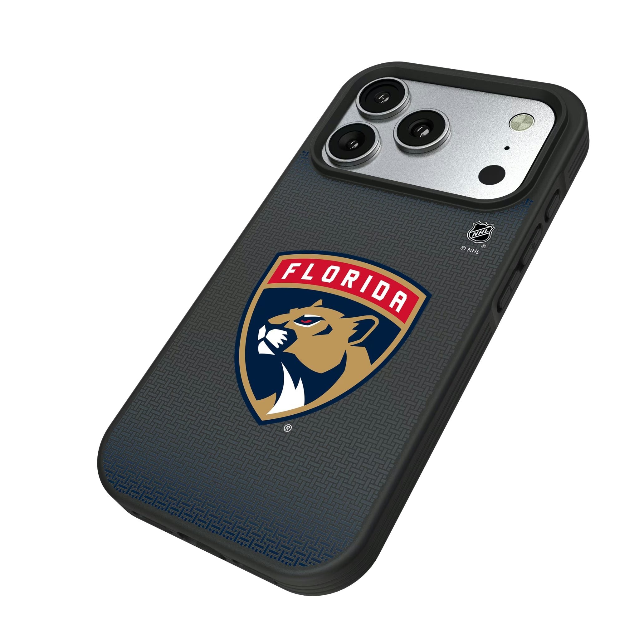 Florida Panthers Linen iPhone Bump Phone Case for Apple iPhone - Isometric View#Device_iPhone 17 Pro
