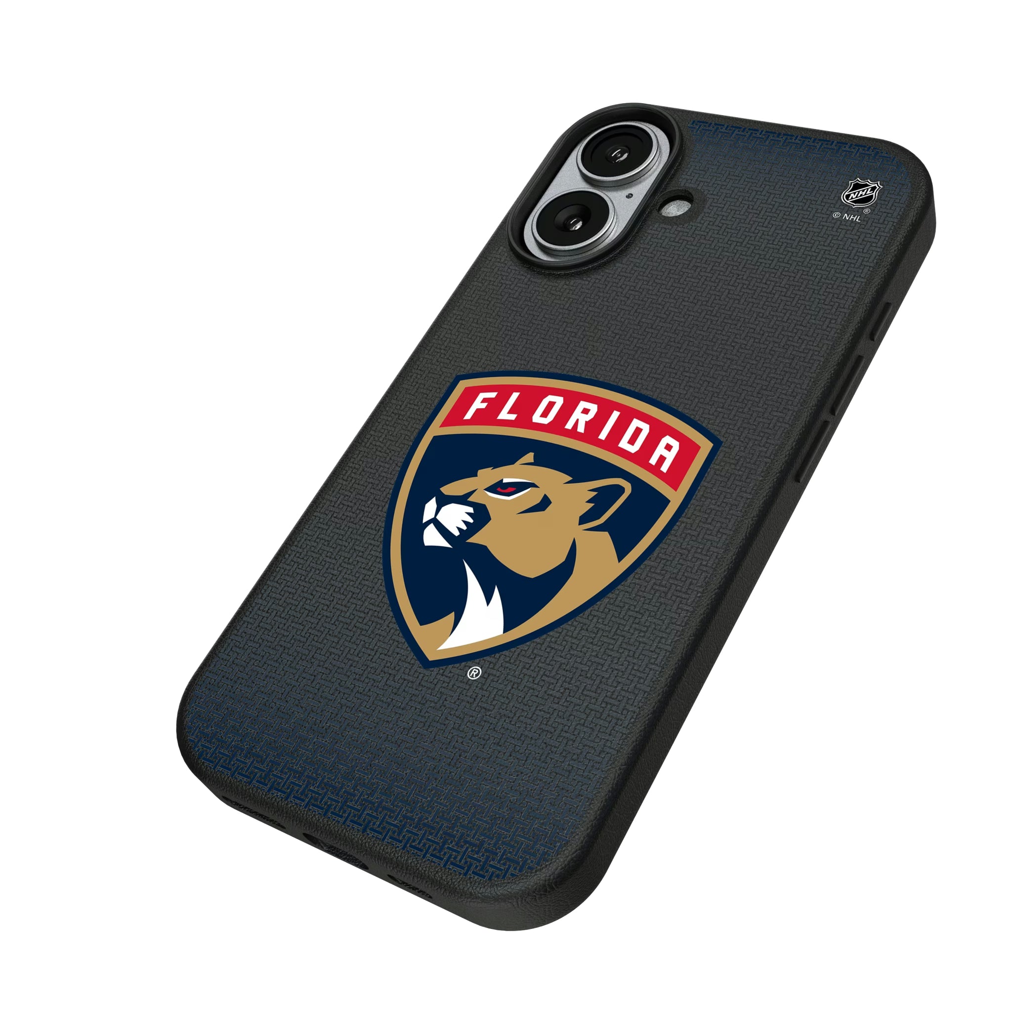 Florida Panthers Linen iPhone MagSafe Compatible Phone Case for Apple iPhone - Isometric View#Device_iPhone 17