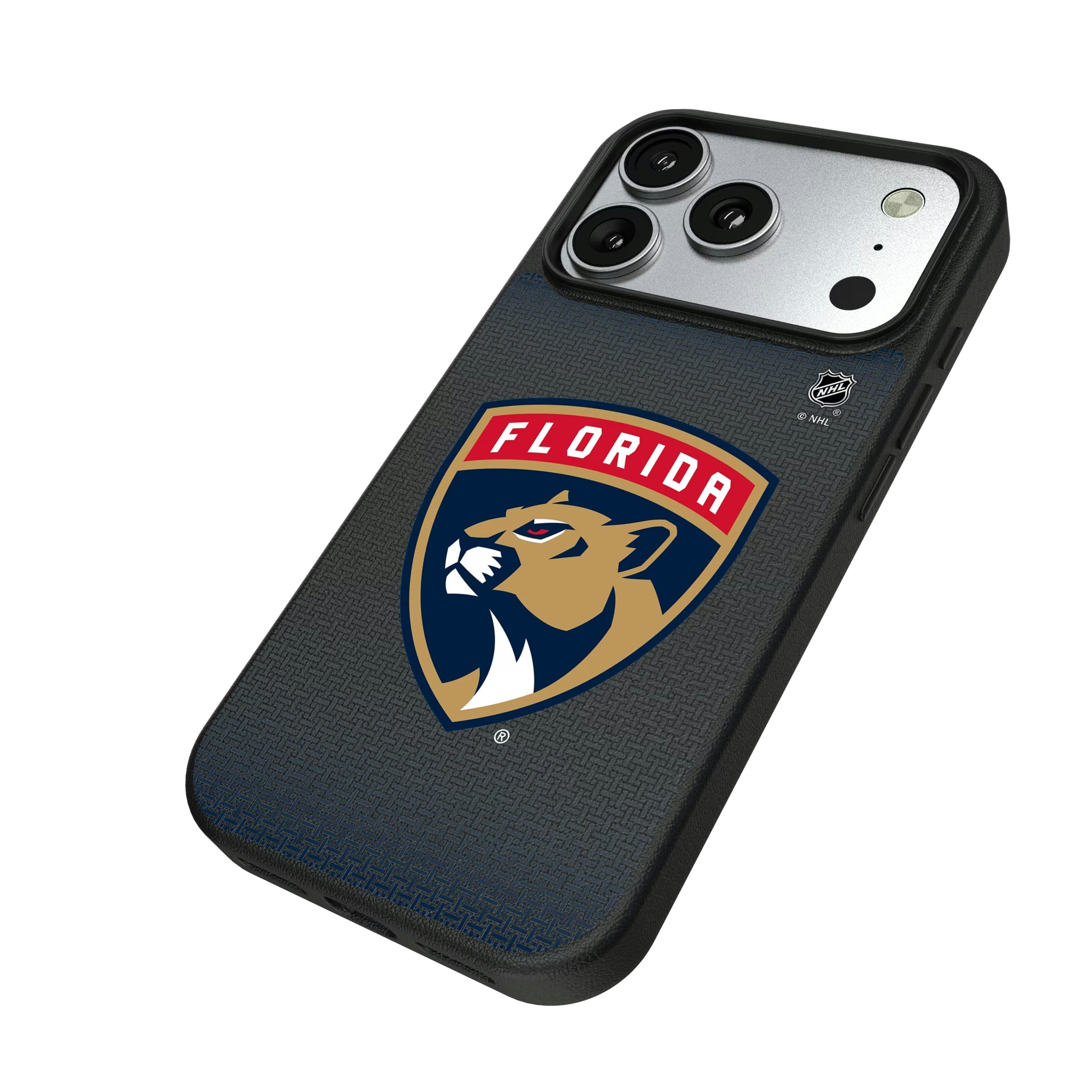 Florida Panthers Linen iPhone MagSafe Compatible Phone Case for Apple iPhone - Isometric View#Device_iPhone 17 Pro