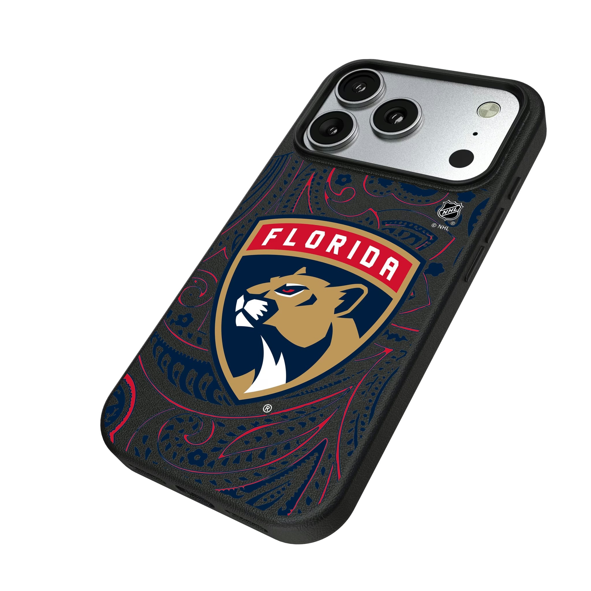 Florida Panthers Paisley iPhone MagSafe Compatible Phone Case for Apple iPhone - Isometric View#Device_iPhone 17 Pro