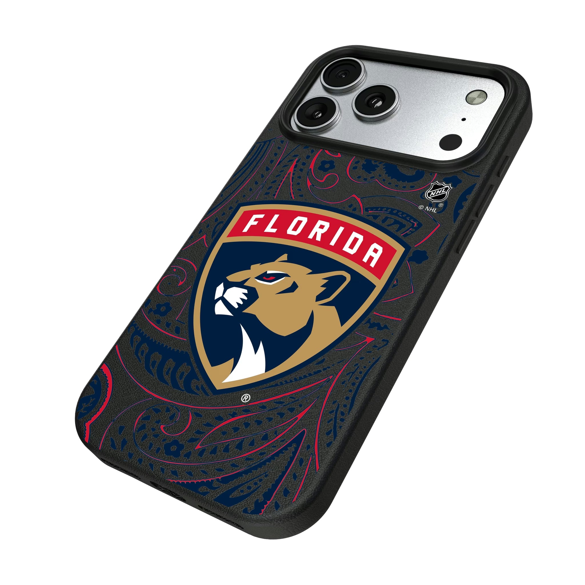 Florida Panthers Paisley iPhone MagSafe Compatible Phone Case for Apple iPhone - Isometric View#Device_iPhone 17 Pro Max