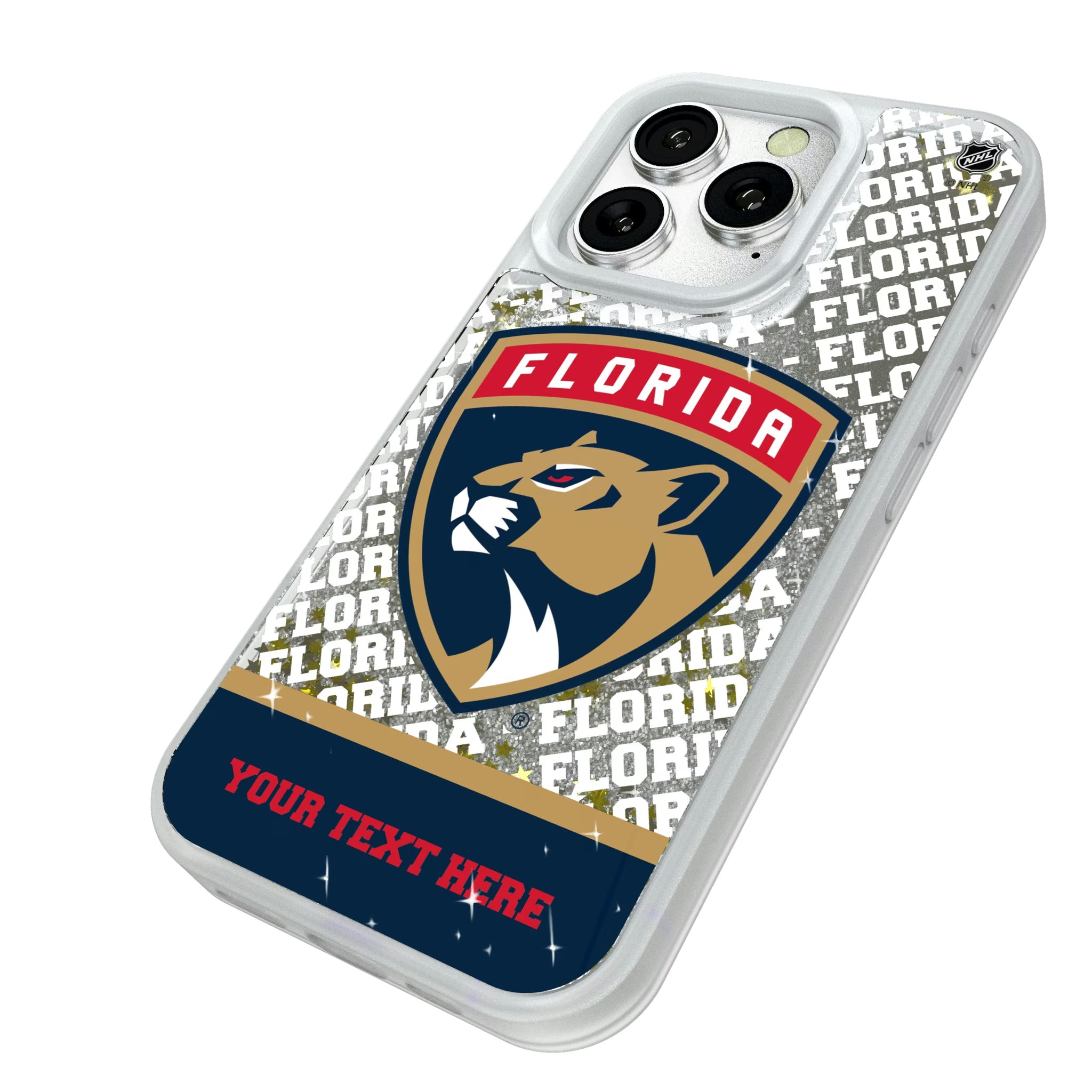 Florida Panthers Personalized EndZone Plus iPhone Glitter Phone Case for Apple iPhone - Isometric View#Device_iPhone 16 Pro