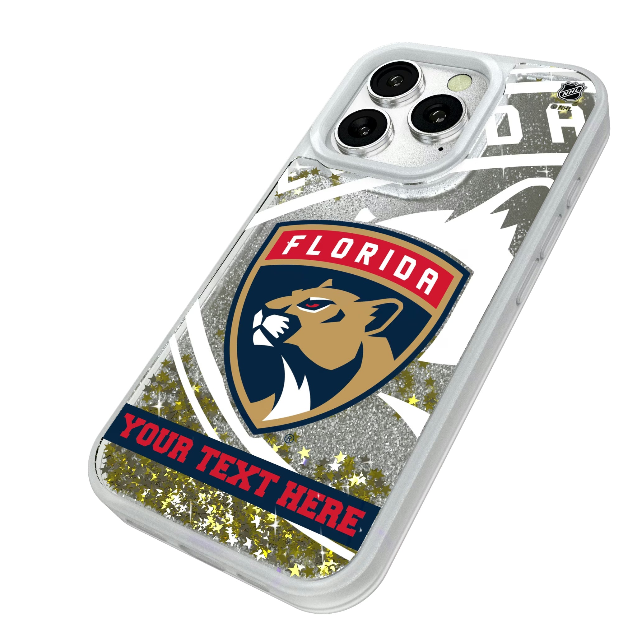 Florida Panthers Personalized Tilt iPhone Glitter Phone Case for Apple iPhone - Isometric View#Device_iPhone 16 Pro