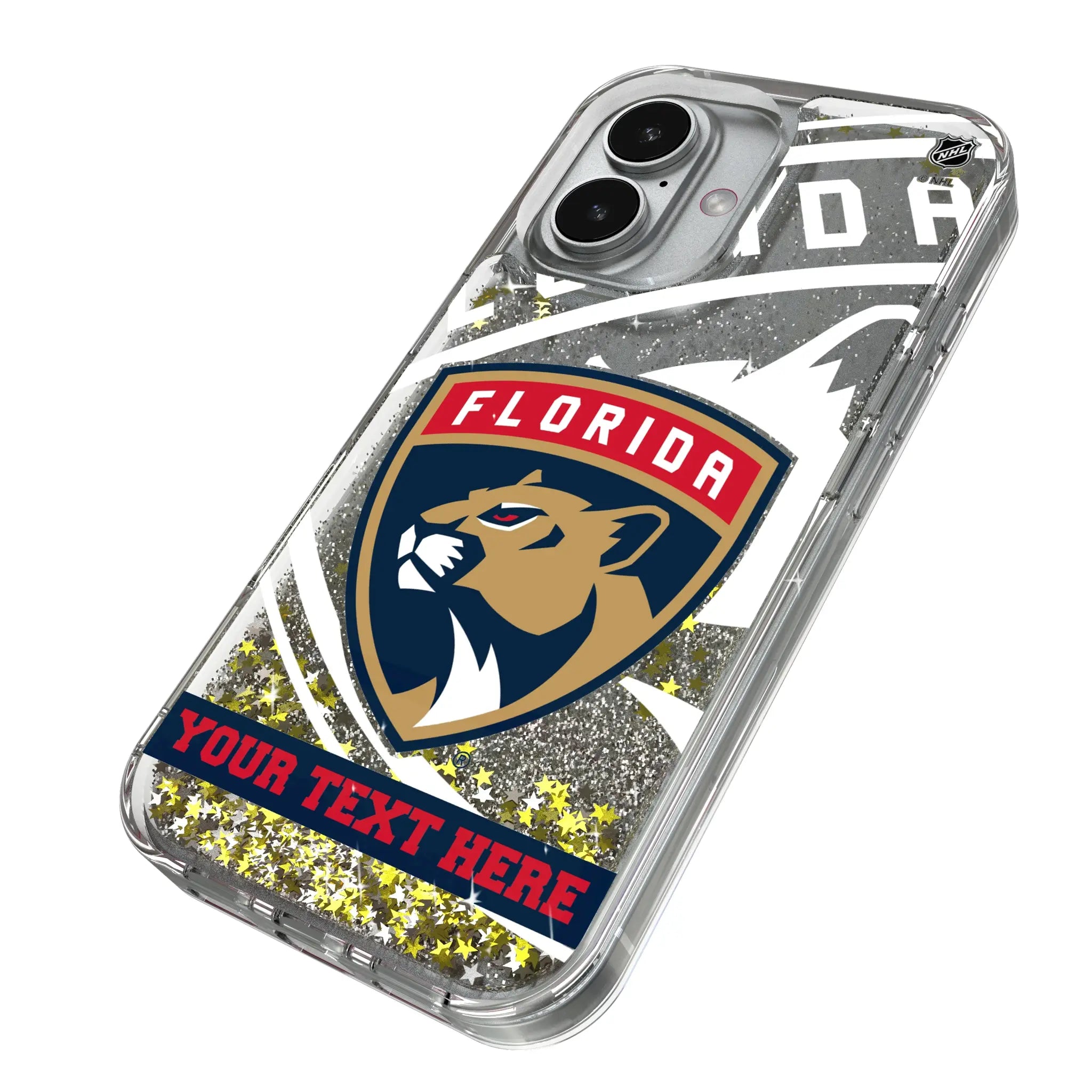 Florida Panthers Personalized Tilt iPhone Glitter Phone Case for Apple iPhone - Isometric View