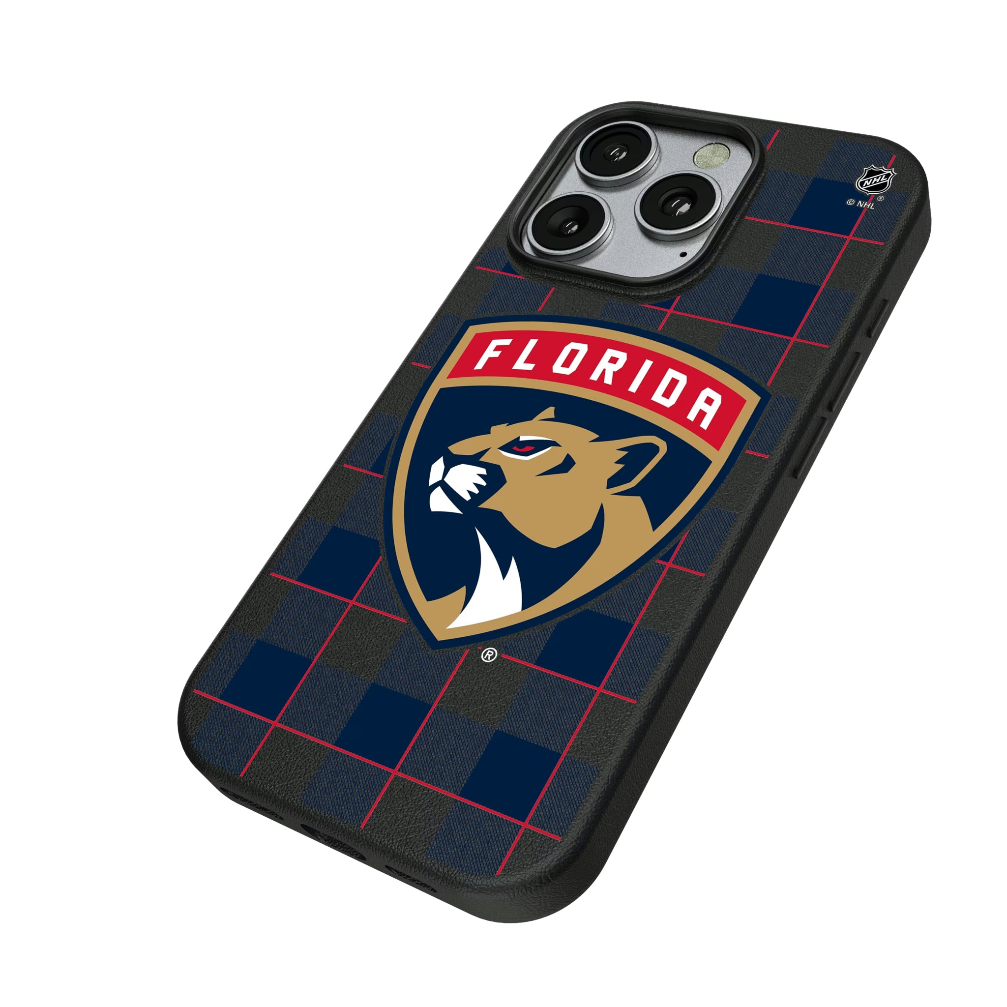 Florida Panthers Plaid iPhone MagSafe Compatible Phone Case for Apple iPhone - Isometric View