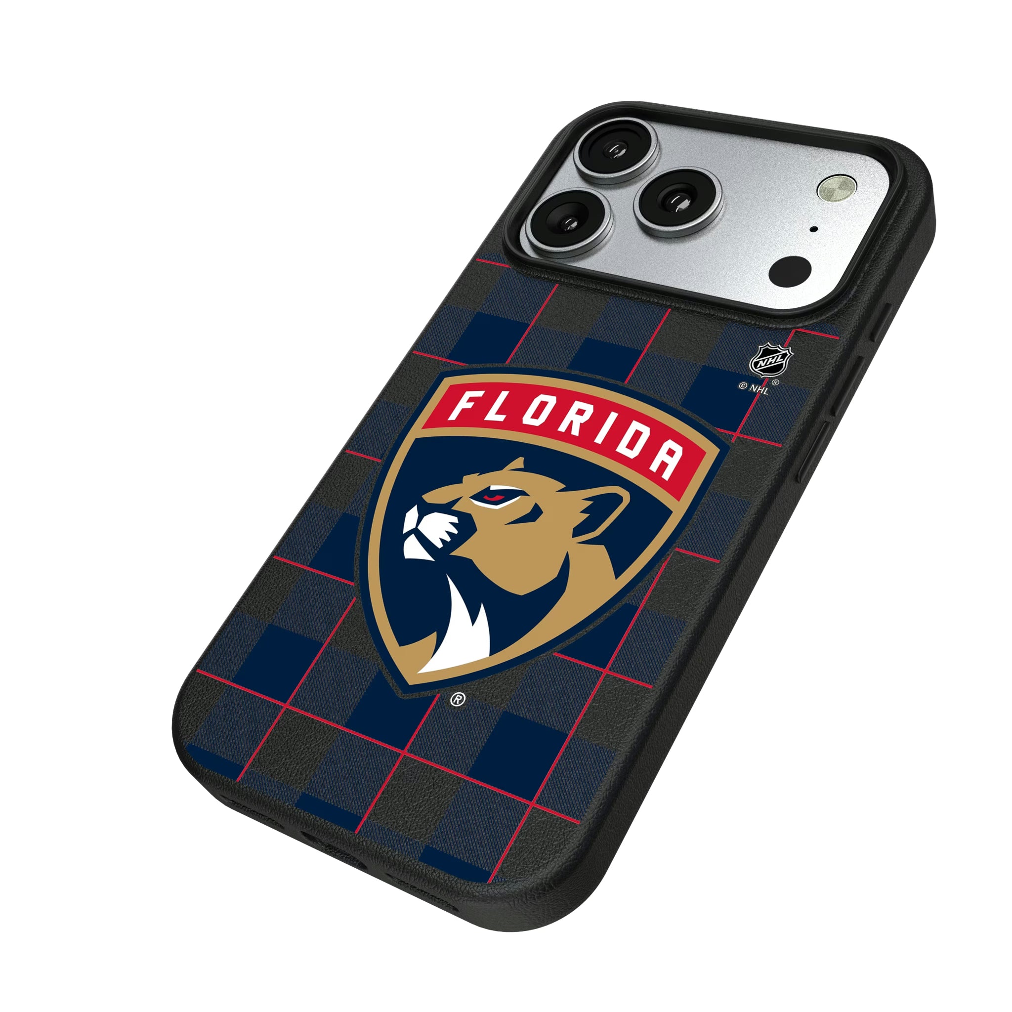Florida Panthers Plaid iPhone MagSafe Compatible Phone Case for Apple iPhone - Isometric View#Device_iPhone 17 Pro