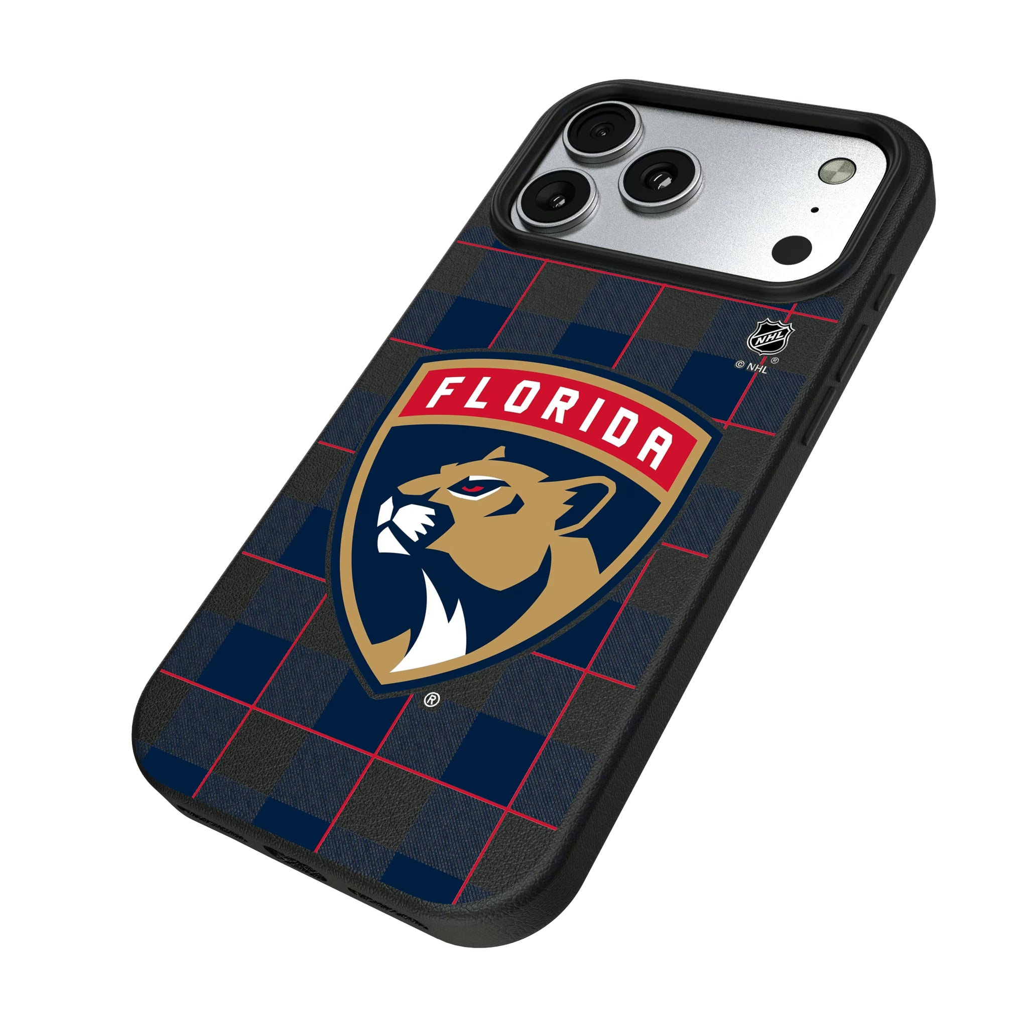 Florida Panthers Plaid iPhone MagSafe Compatible Phone Case for Apple iPhone - Isometric View#Device_iPhone 17 Pro Max