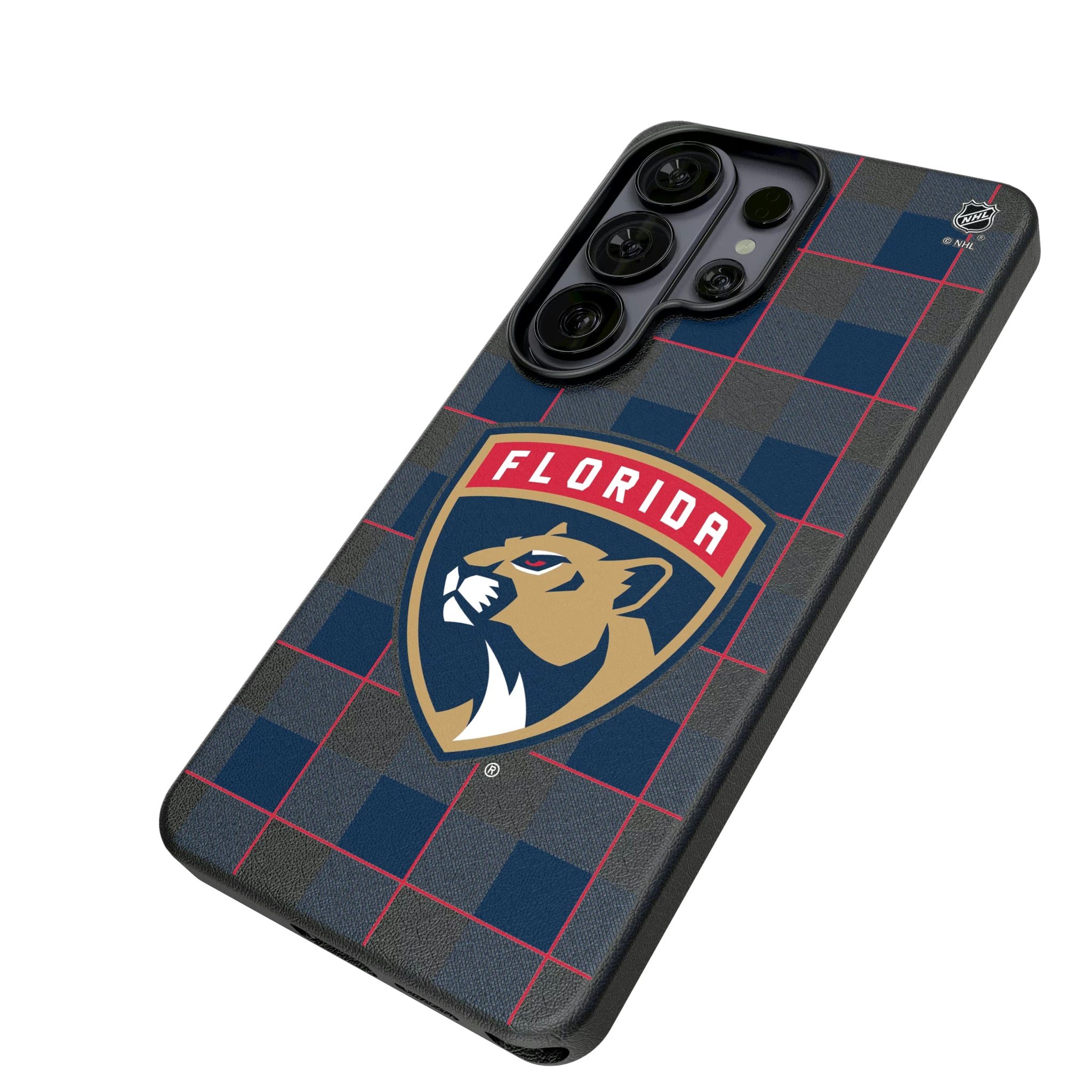 Florida Panthers Plaid Galaxy MagSafe Compatible Phone Case for Samsung Galaxy - Isometric View