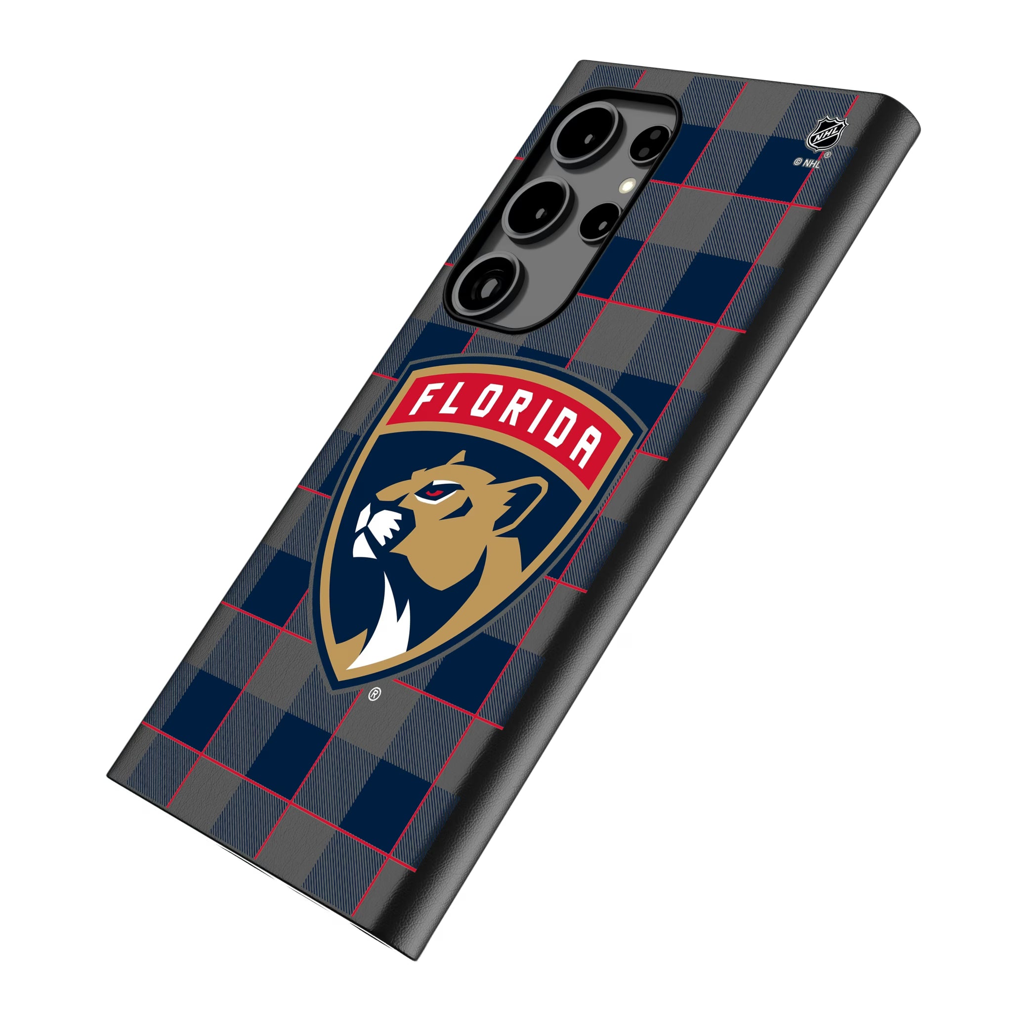 Florida Panthers Plaid Galaxy MagSafe Compatible Phone Case for Samsung Galaxy - Isometric View