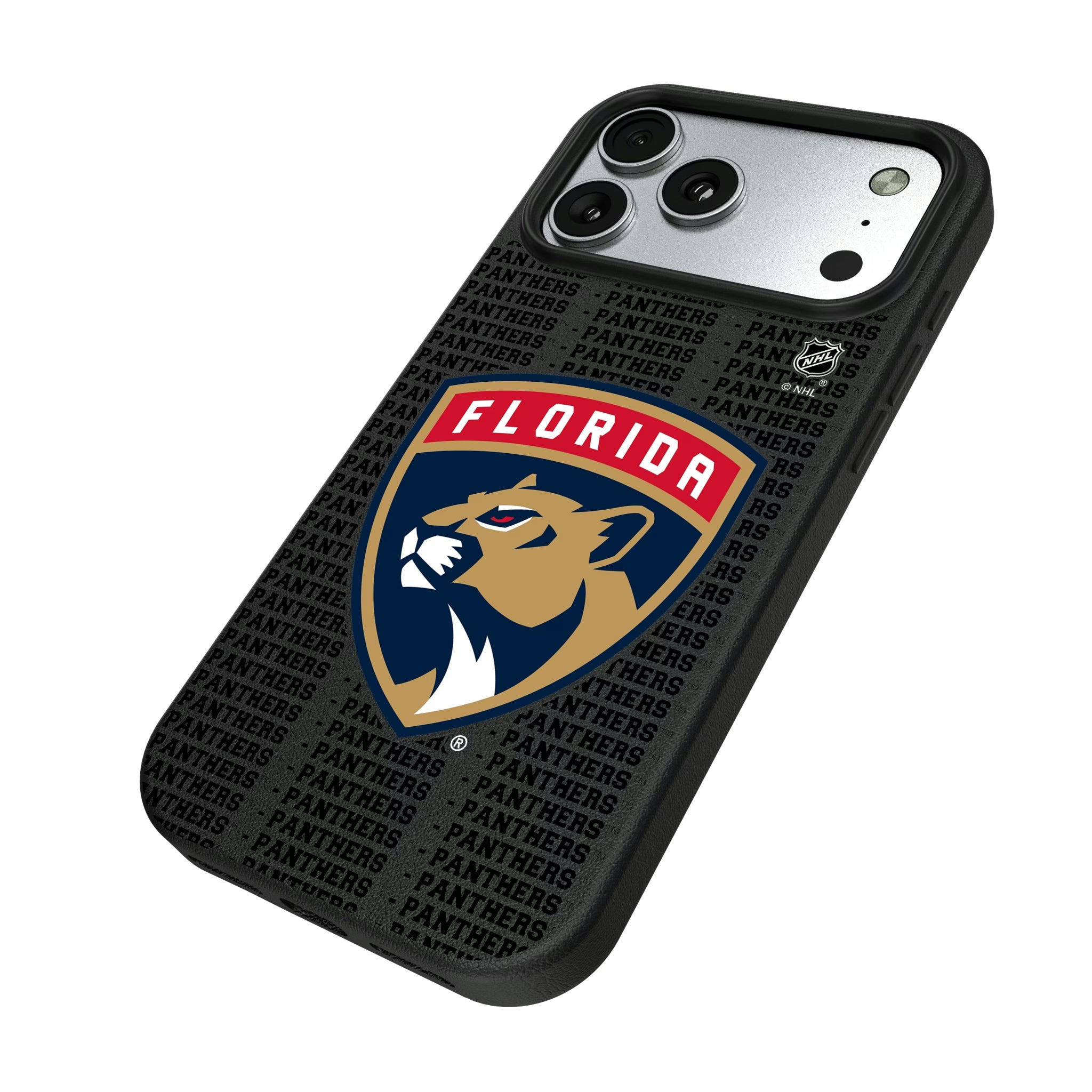 Florida Panthers Text Backdrop iPhone MagSafe Compatible Phone Case for Apple iPhone - Isometric View#Device_iPhone 17 Pro Max