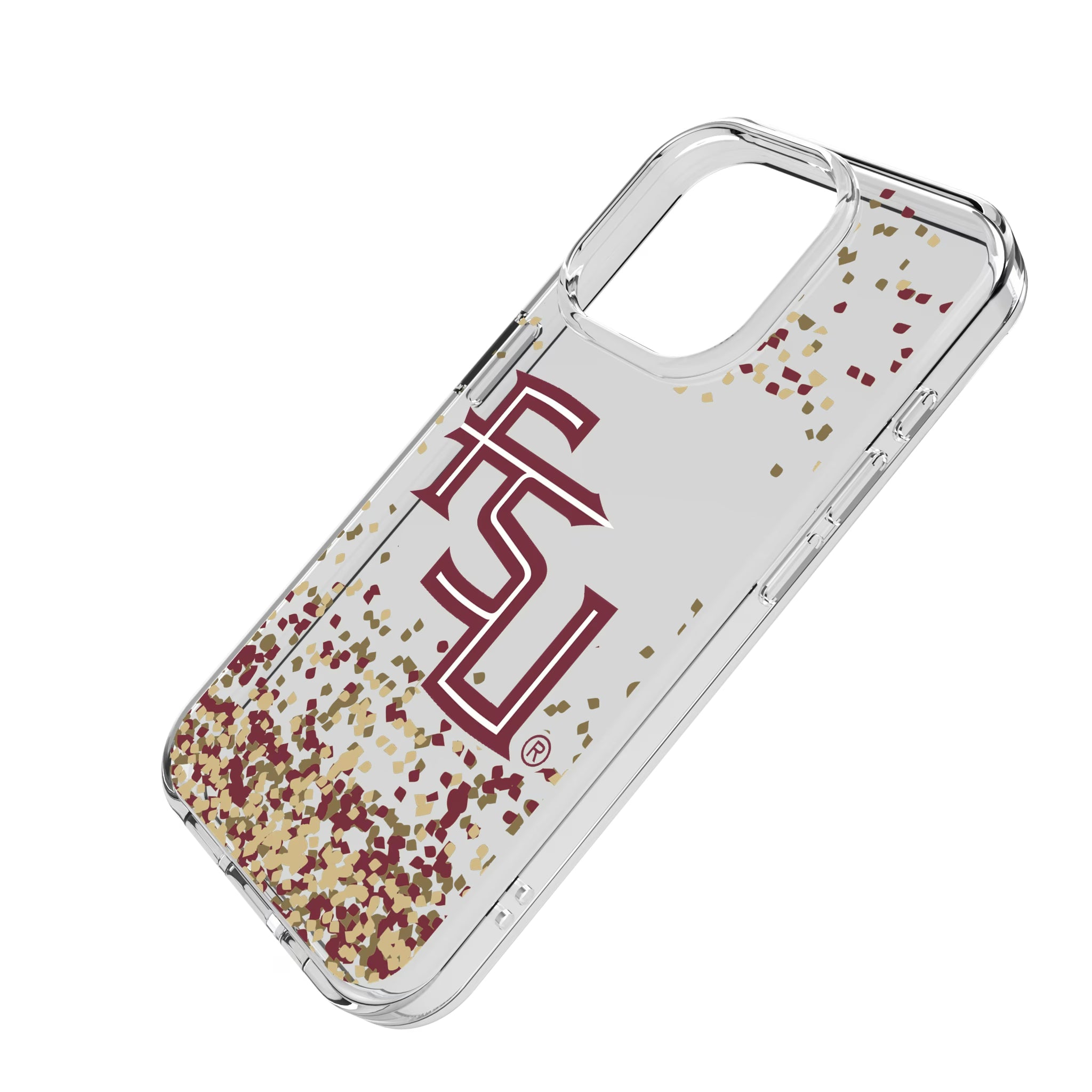 Florida State University Seminoles Athletic Wordmark Confetti iPhone Clear Phone Case for Apple iPhone - Isometric View