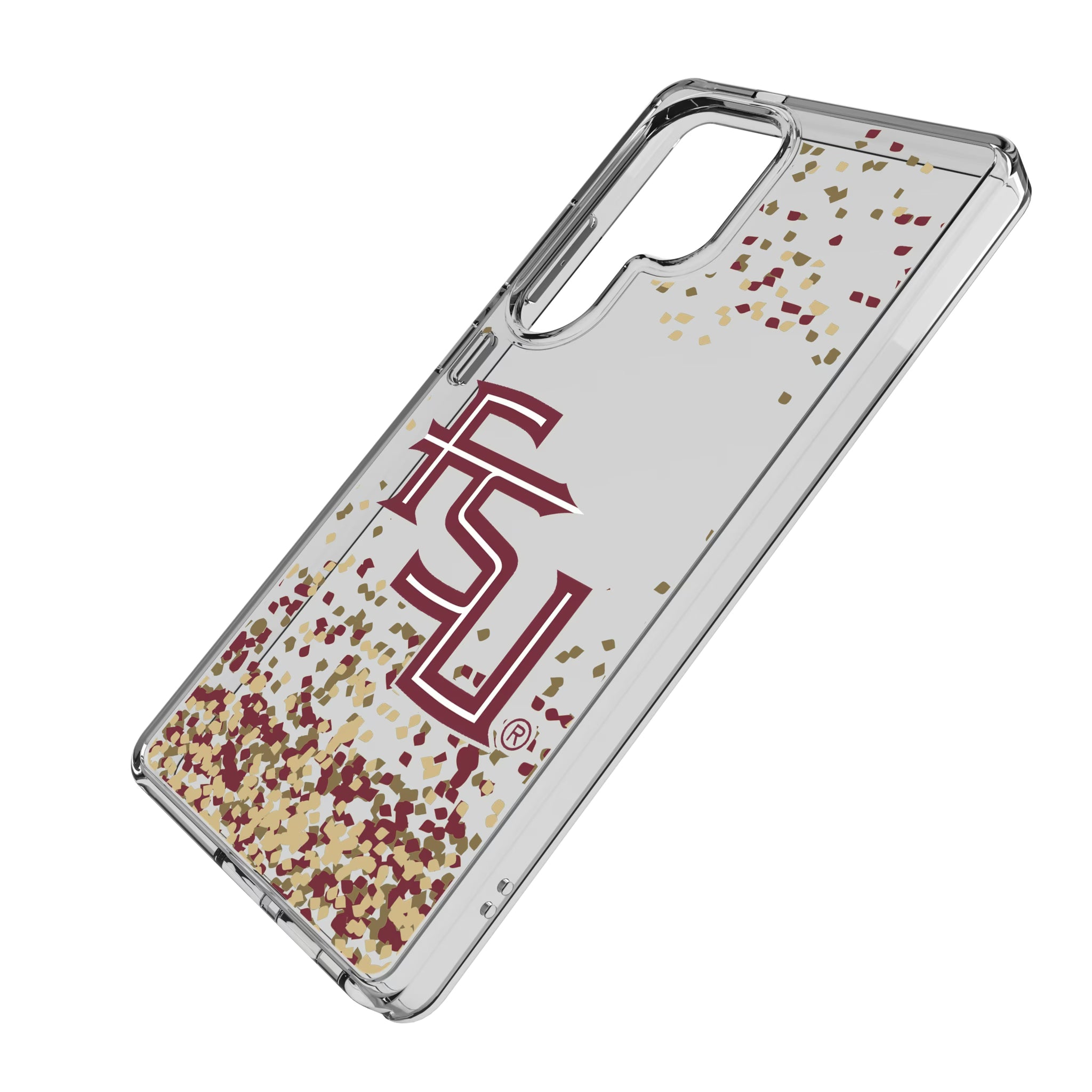 Florida State University Seminoles Athletic Wordmark Confetti Galaxy Clear Phone Case for Samsung Galaxy - Isometric View