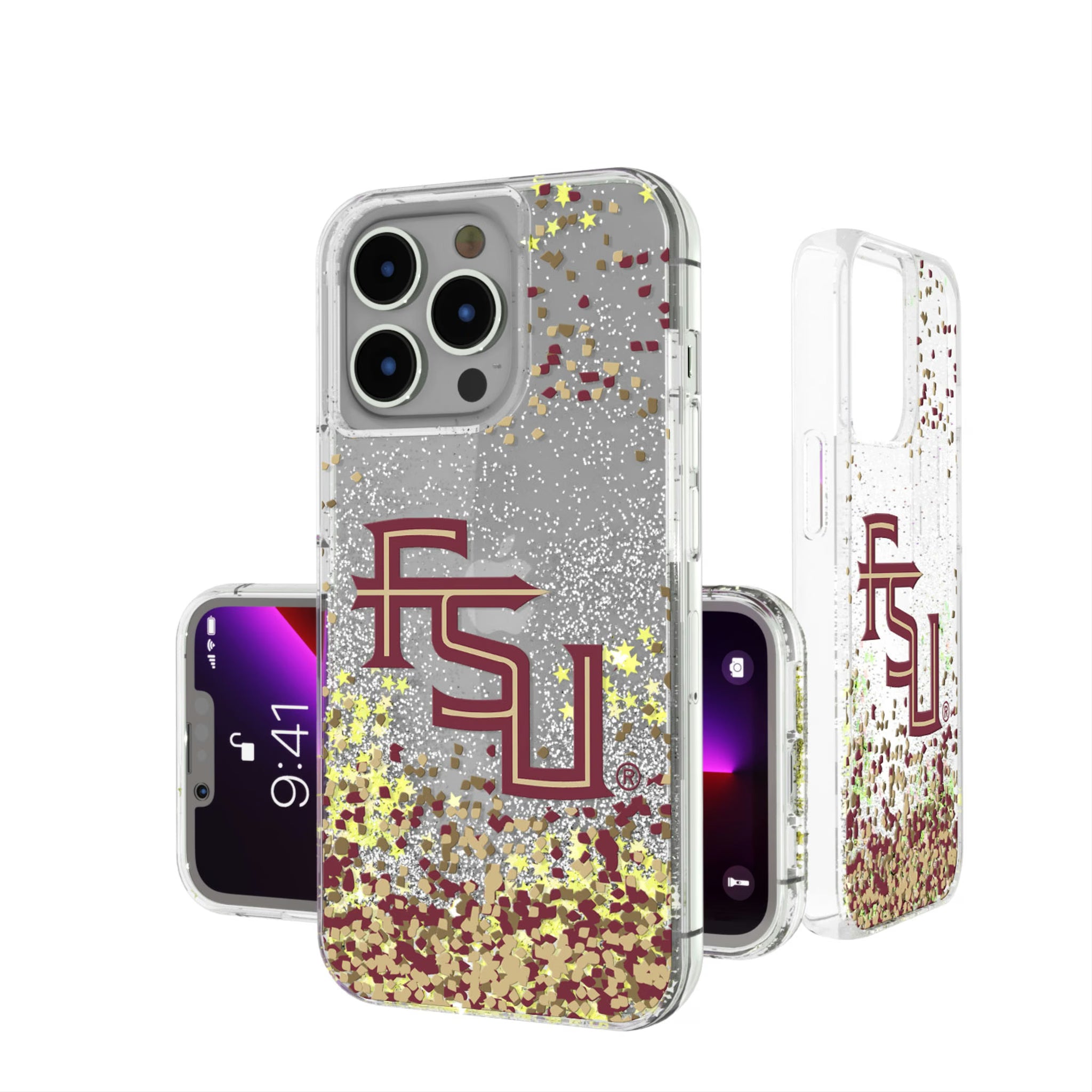 Florida State University Seminoles Athletic Wordmark Confetti iPhone Glitter Phone Case for Apple iPhone