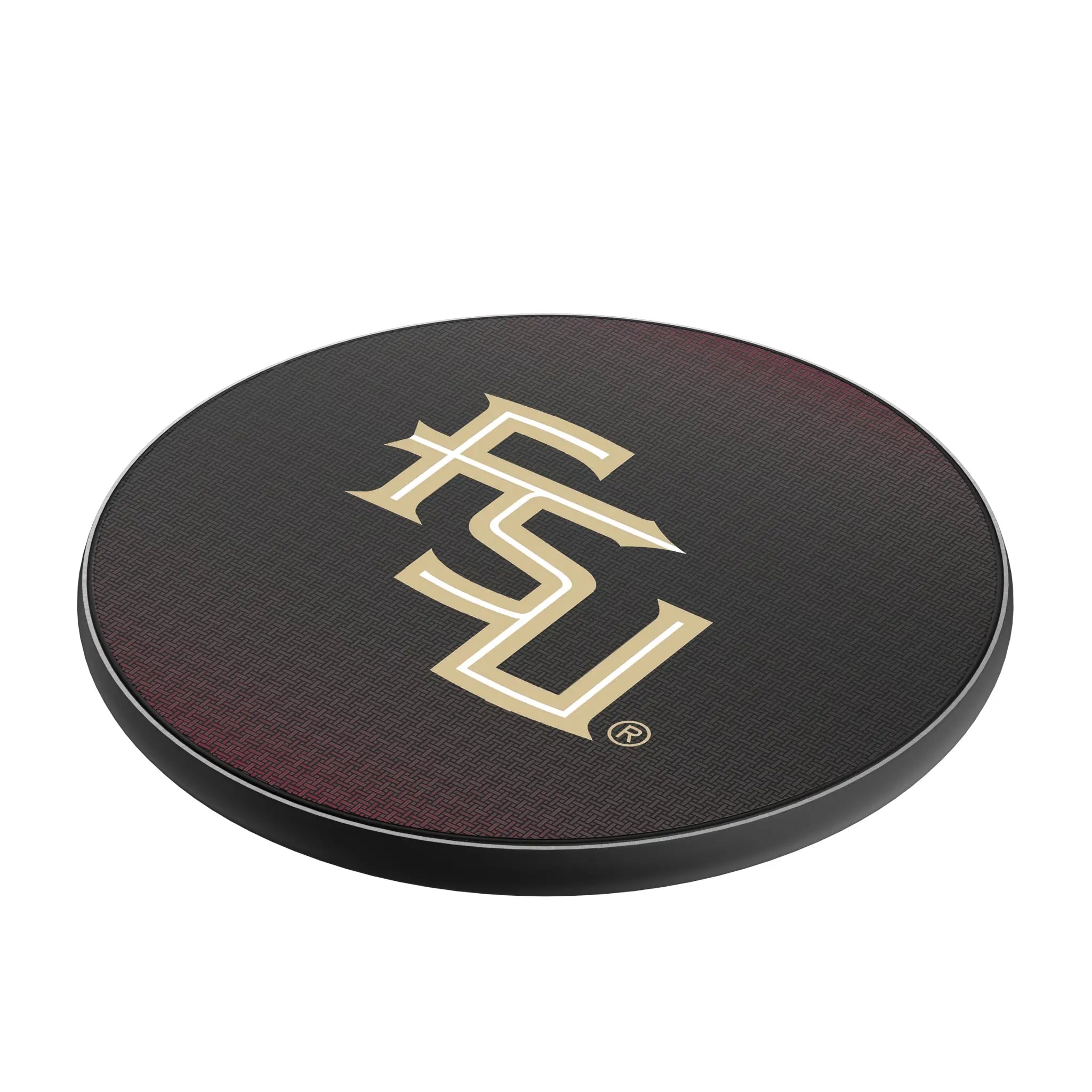 Florida State University Seminoles Athletic Wordmark Linen 15-Watt Wireless Charger - Isometric View