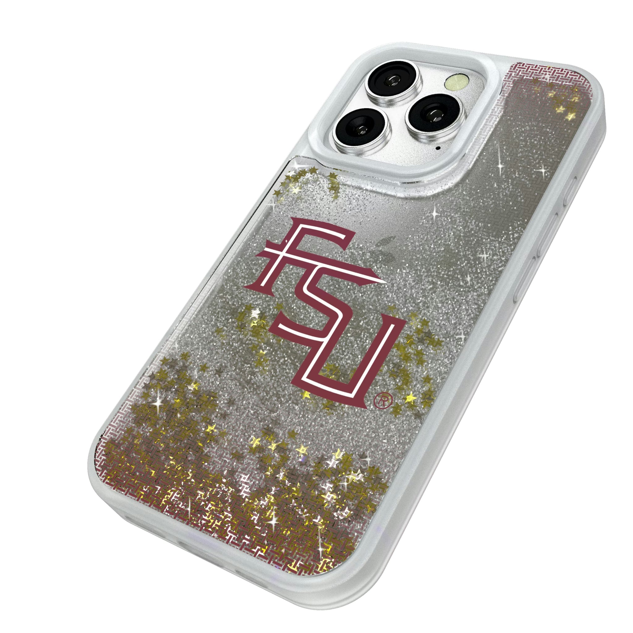 Florida State University Seminoles Athletic Wordmark Linen iPhone Glitter Phone Case for Apple iPhone - Isometric View#Device_iPhone 16 Pro