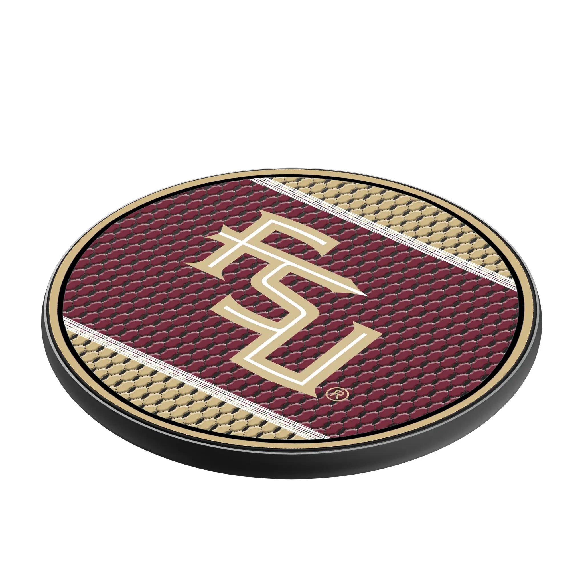 Florida State University Seminoles Athletic Wordmark Mesh 15-Watt Wireless Charger - Isometric View