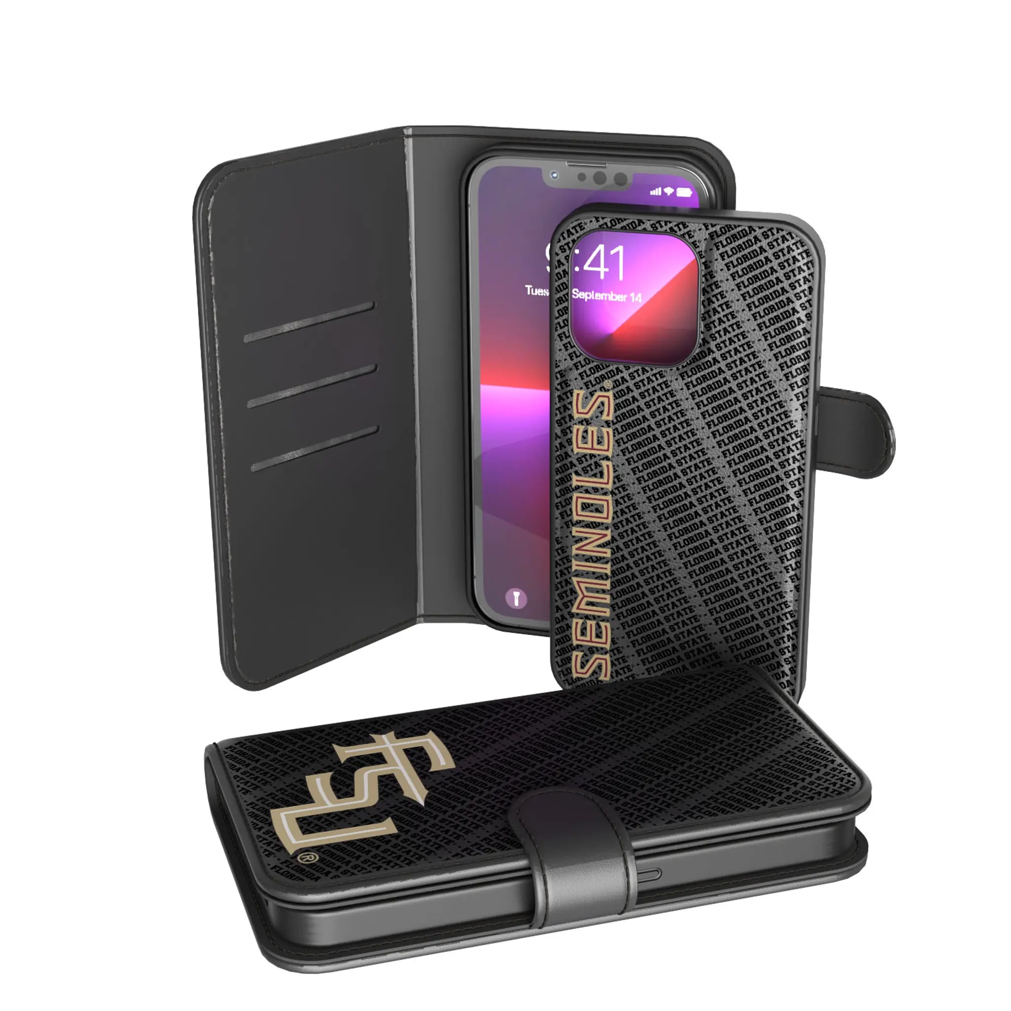 Florida State University Seminoles Athletic Wordmark Monocolor Tilt iPhone Wallet Phone Case for Apple iPhone