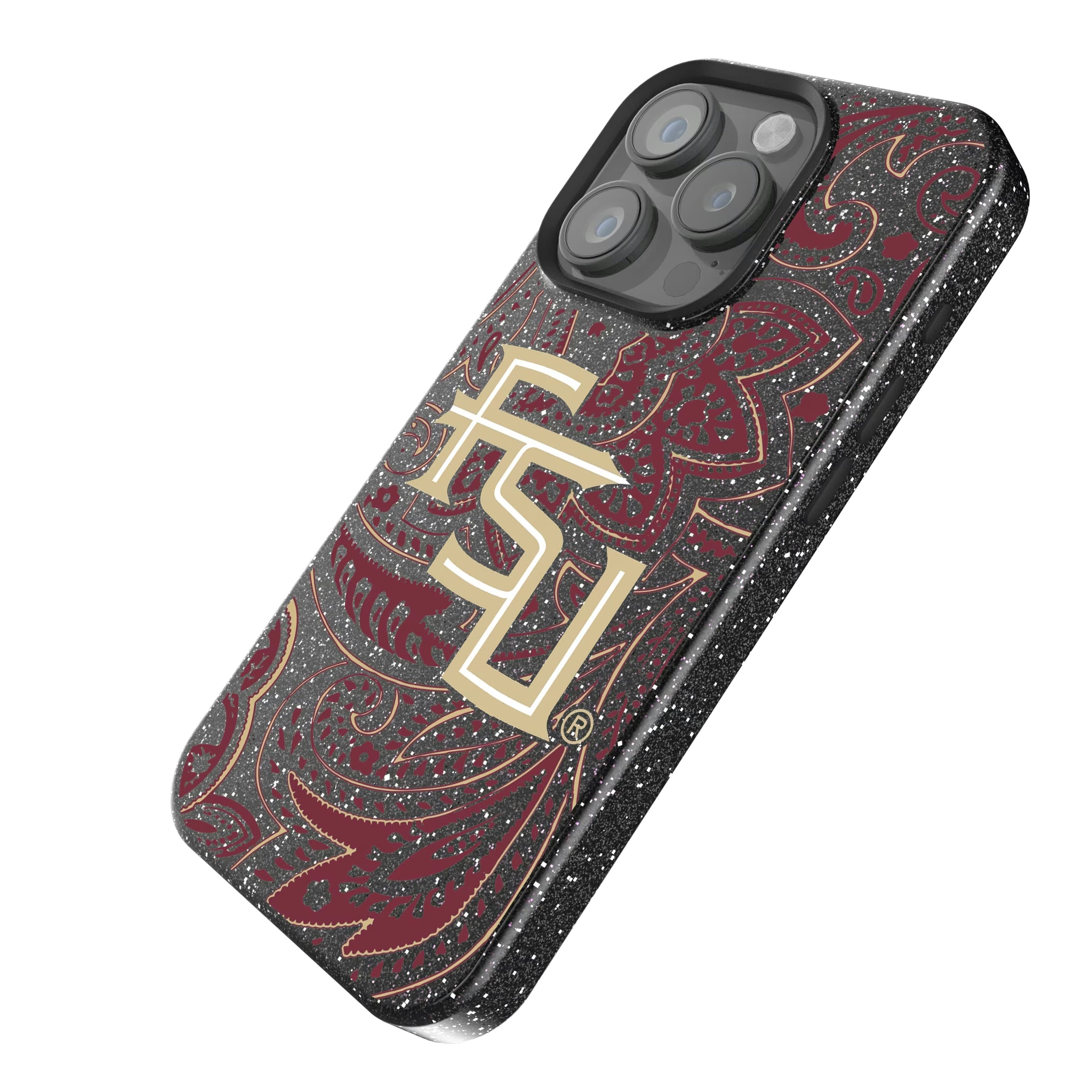 Florida State University Seminoles Athletic Wordmark Paisley iPhone Bling Phone Case for Apple iPhone - Isometric View