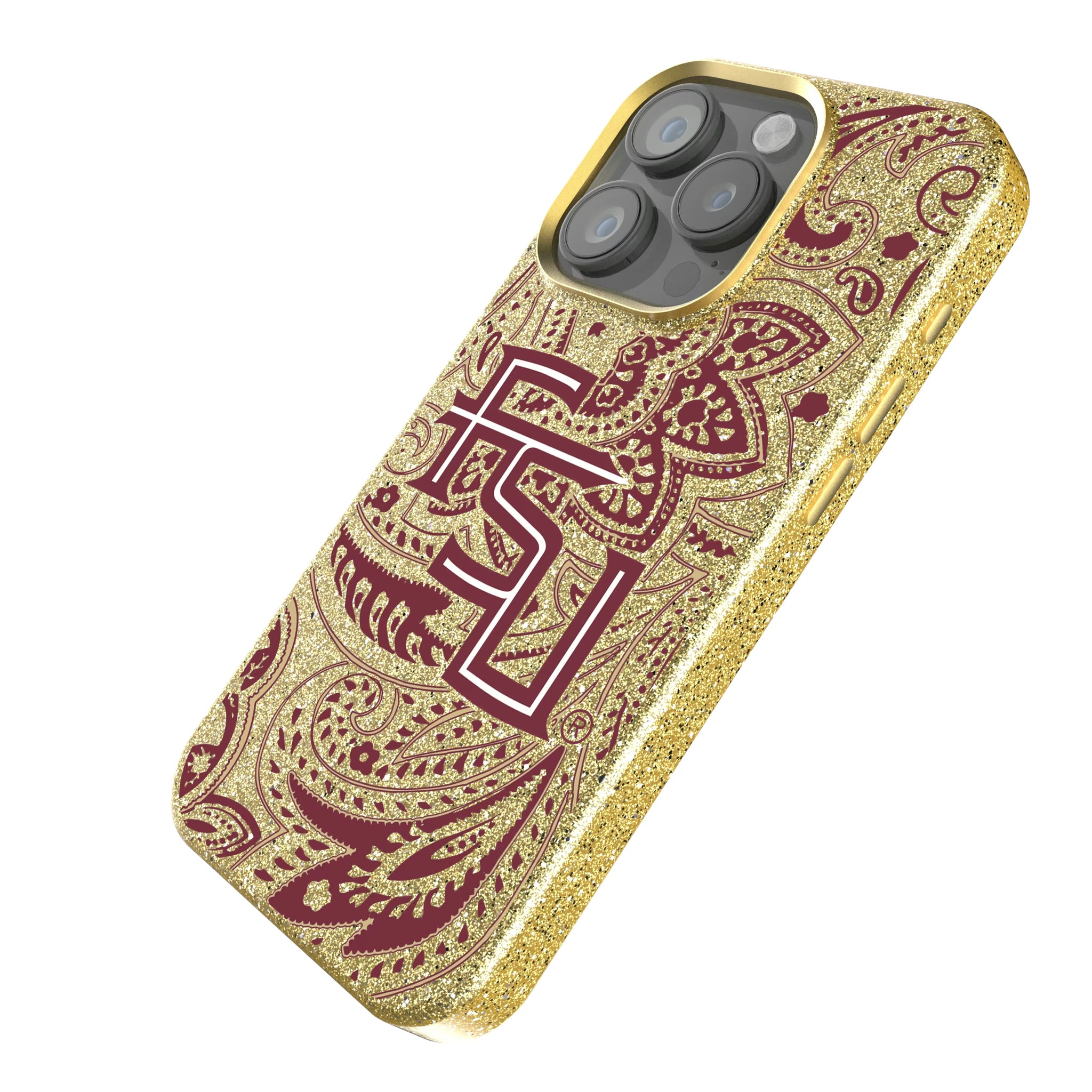 Florida State University Seminoles Athletic Wordmark Paisley iPhone Bling Phone Case for Apple iPhone - Isometric View