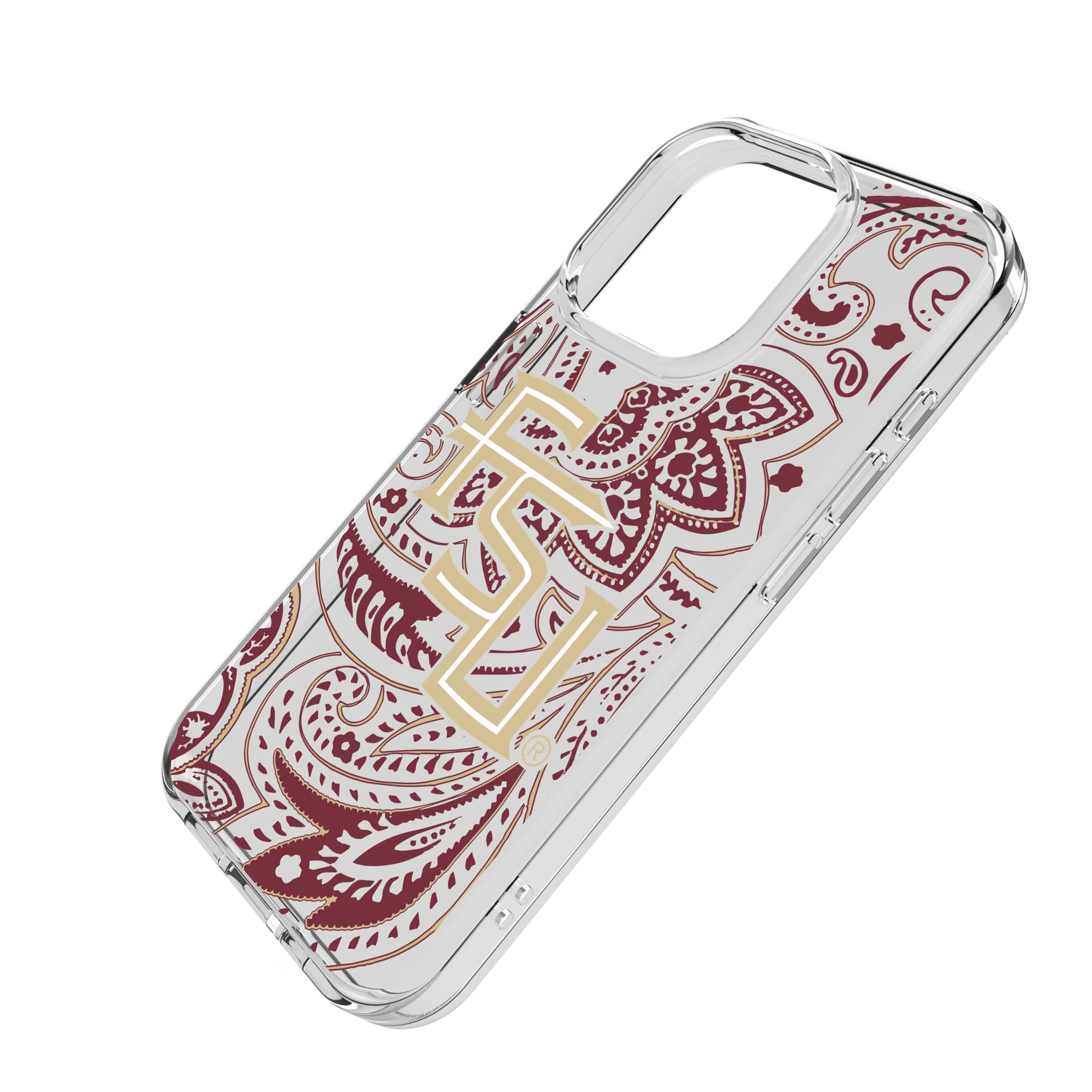 Florida State University Seminoles Athletic Wordmark Paisley iPhone Clear Phone Case for Apple iPhone - Isometric View