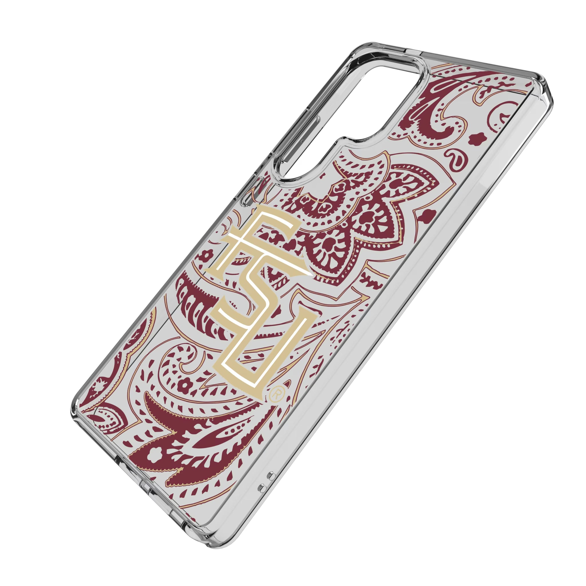 Florida State University Seminoles Athletic Wordmark Paisley Galaxy Clear Phone Case for Samsung Galaxy - Isometric View