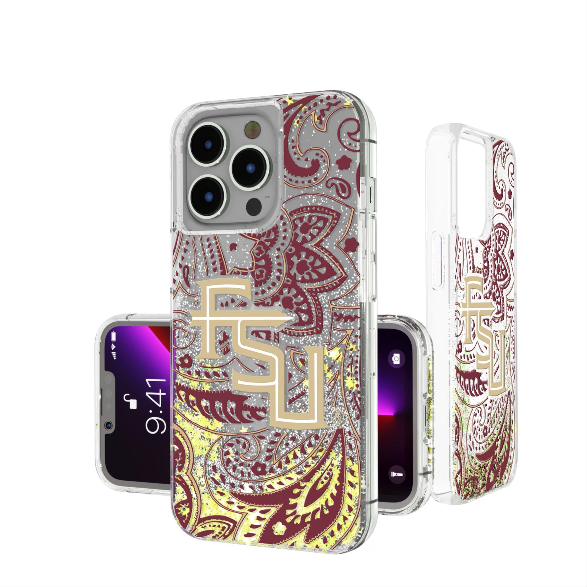 Florida State University Seminoles Athletic Wordmark Paisley iPhone Glitter Phone Case for Apple iPhone