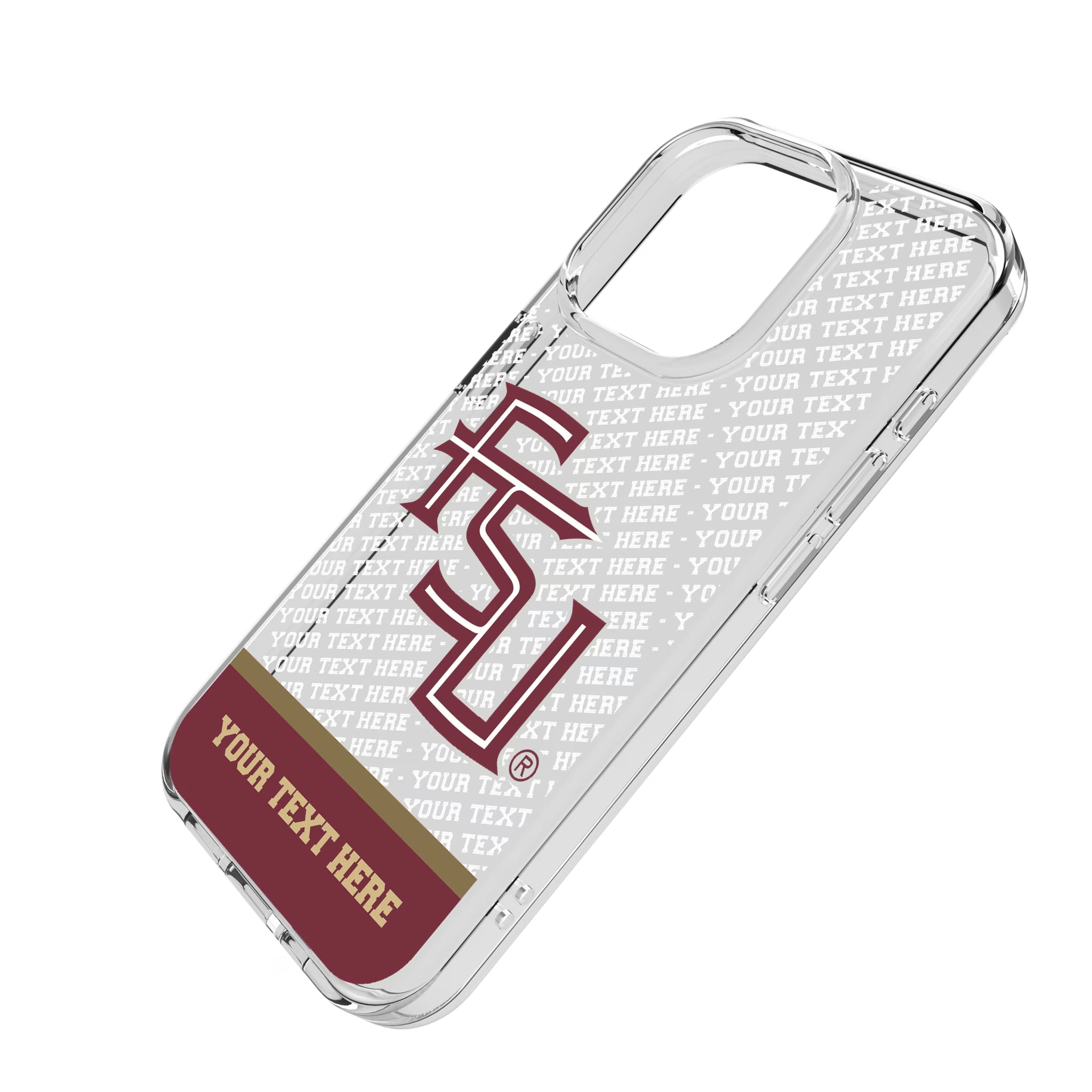 Florida State University Seminoles Athletic Wordmark Personalized EndZone Plus iPhone Clear Phone Case for Apple iPhone - Isometric View