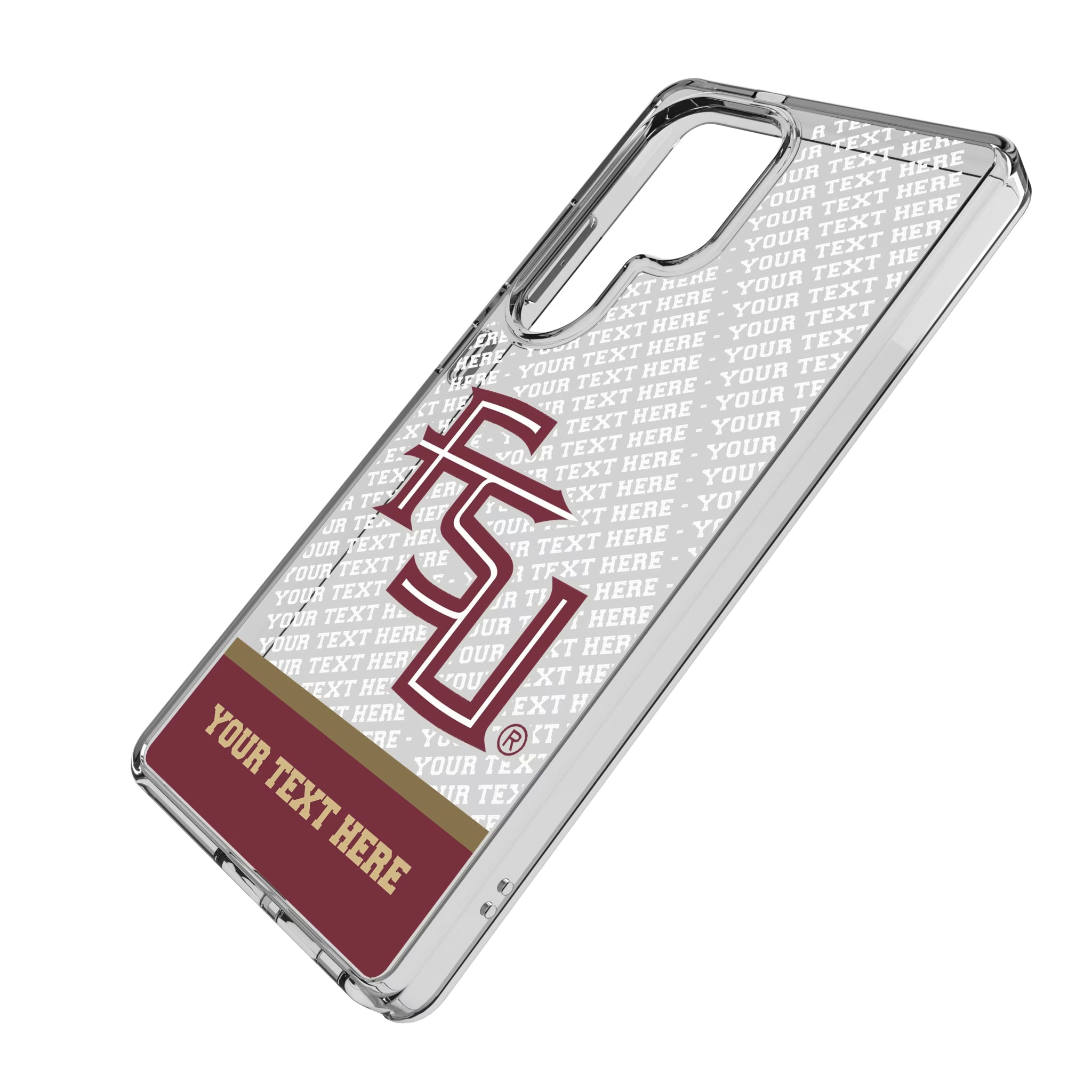 Florida State University Seminoles Athletic Wordmark Personalized EndZone Plus Galaxy Clear Phone Case for Samsung Galaxy - Isometric View