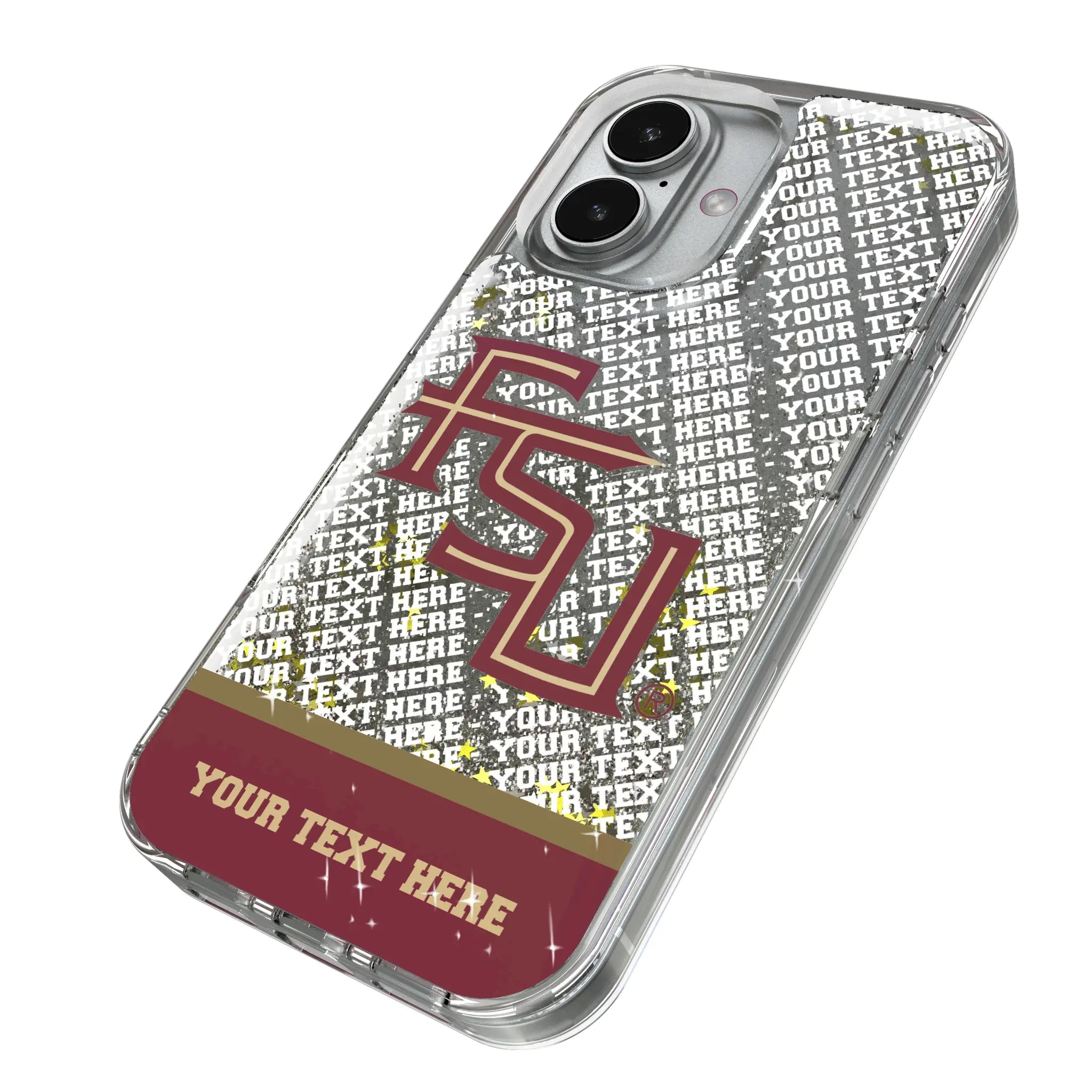 Florida State University Seminoles Athletic Wordmark Personalized EndZone Plus iPhone Glitter Phone Case for Apple iPhone - Isometric View