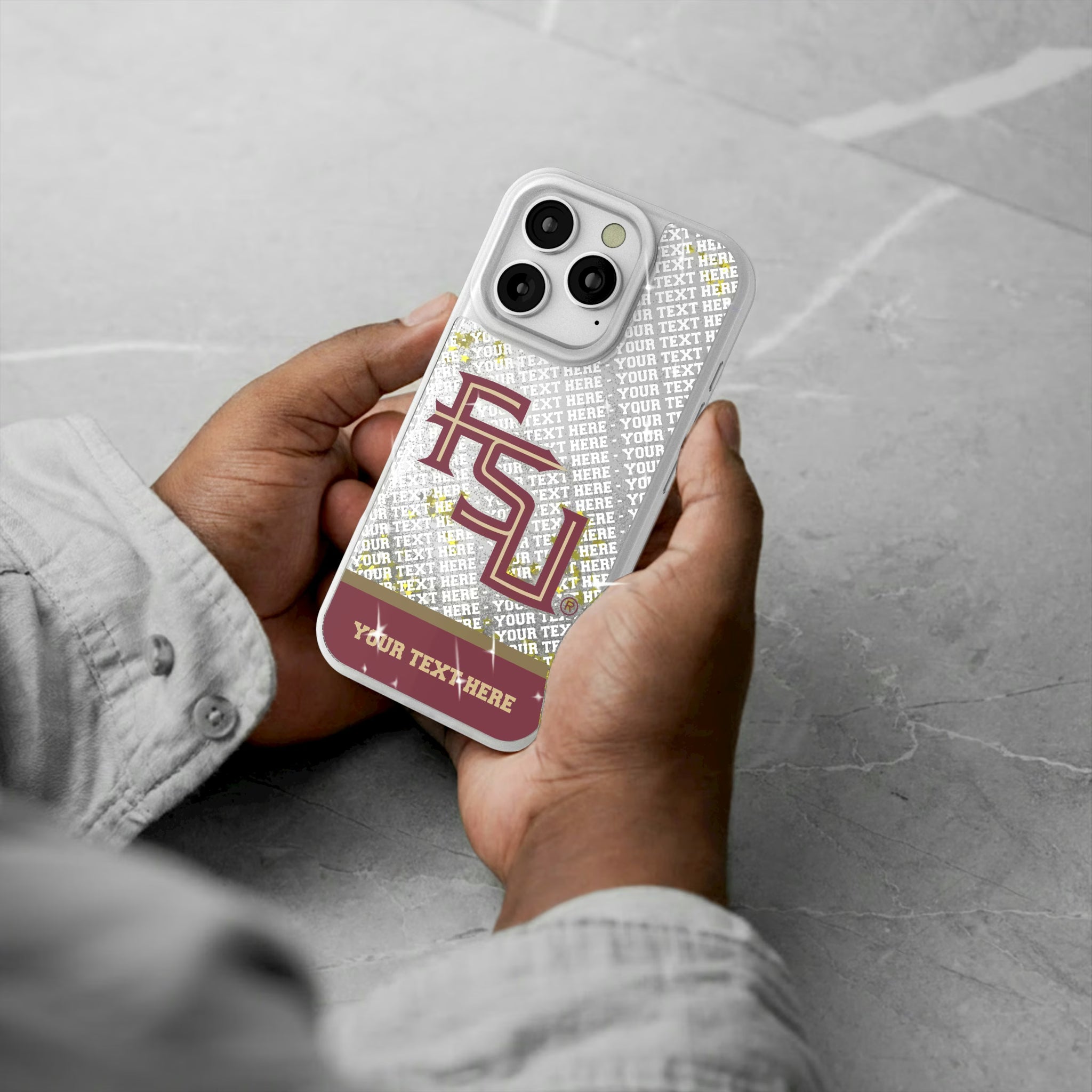 Florida State University Seminoles Athletic Wordmark Personalized EndZone Plus iPhone Glitter Phone Case for Apple iPhone - Lifestyle#Device_iPhone 16 Pro